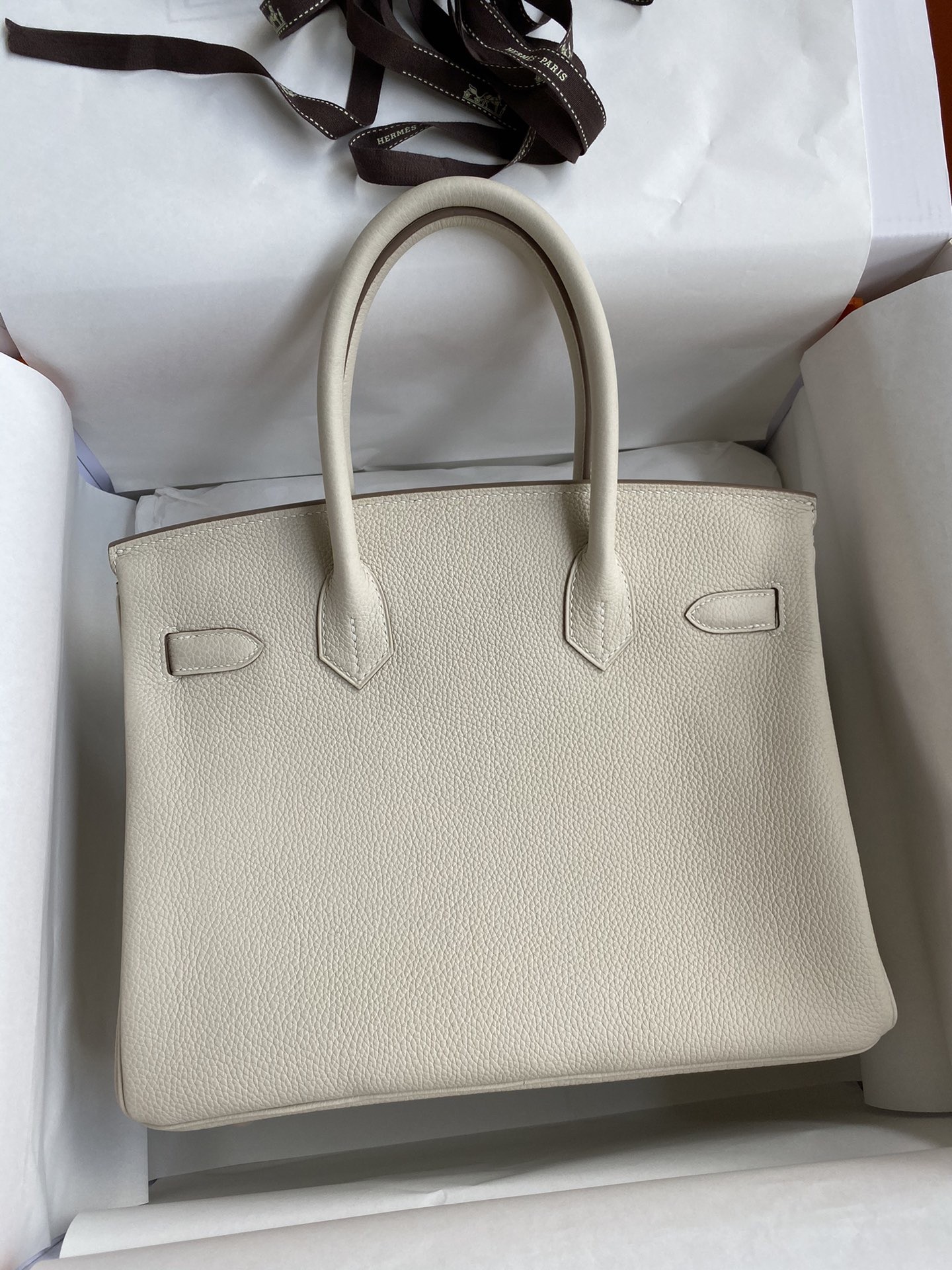H**mes birkin 30 retourne handmade bag in craie clemence leather