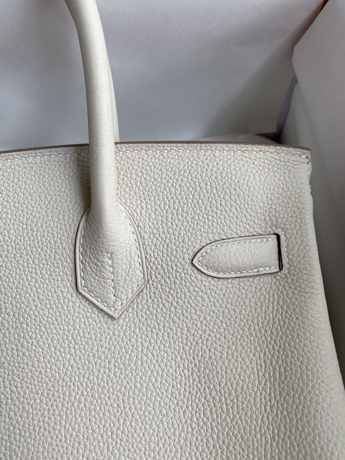 H**mes birkin 30 retourne handmade bag in craie clemence leather