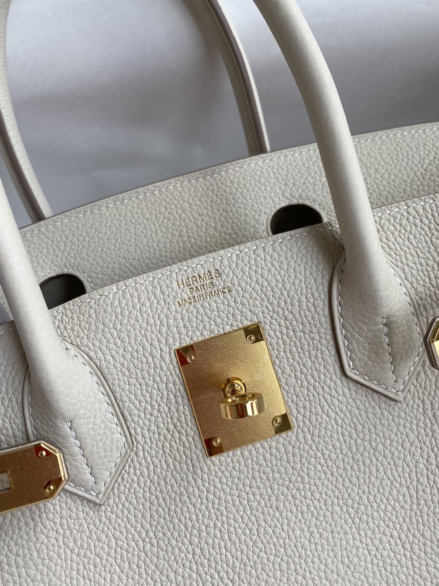 H**mes birkin 30 retourne handmade bag in craie clemence leather