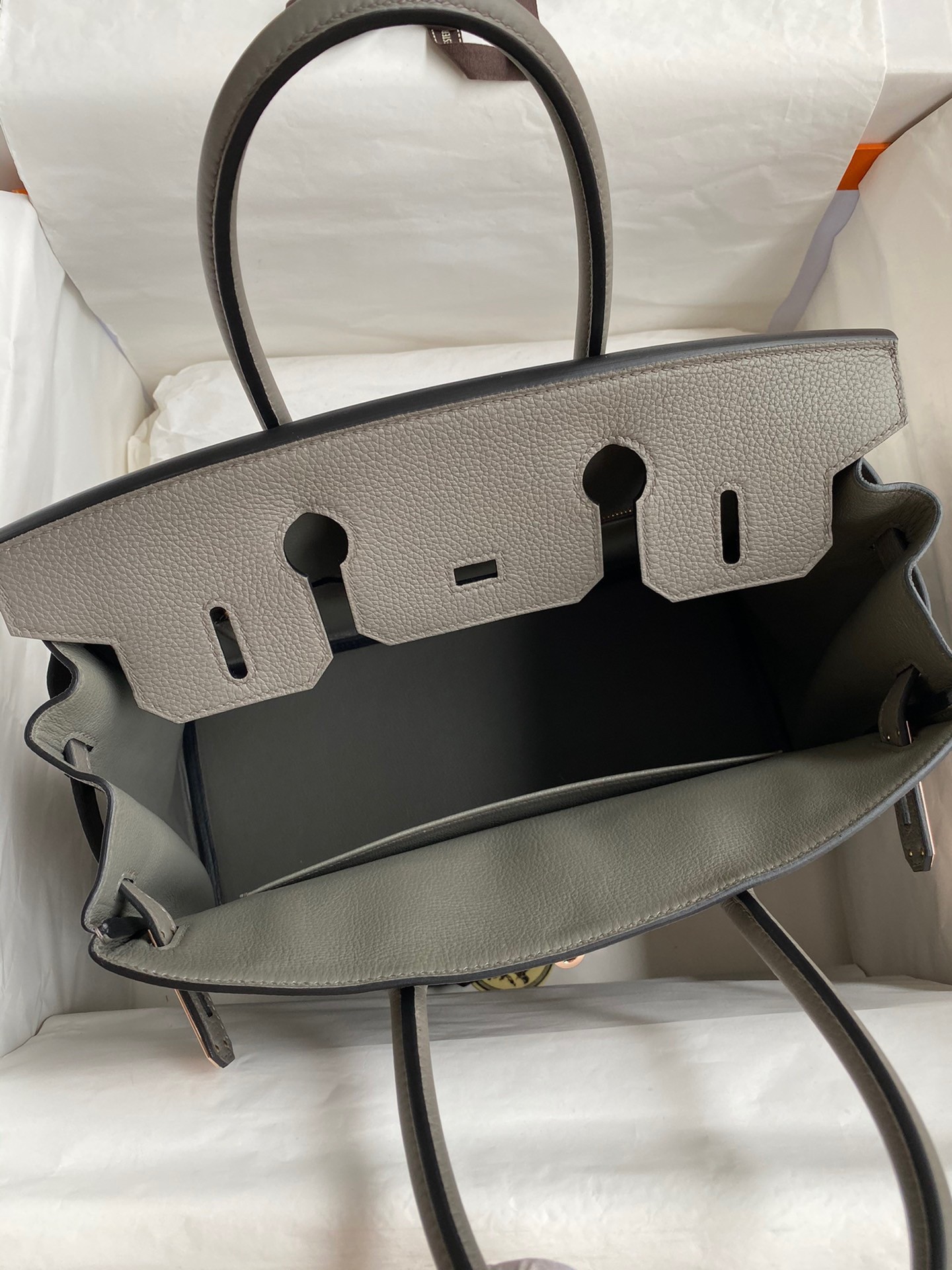 H**mes birkin 30 retourne handmade bag in gris meyer clemence leather
