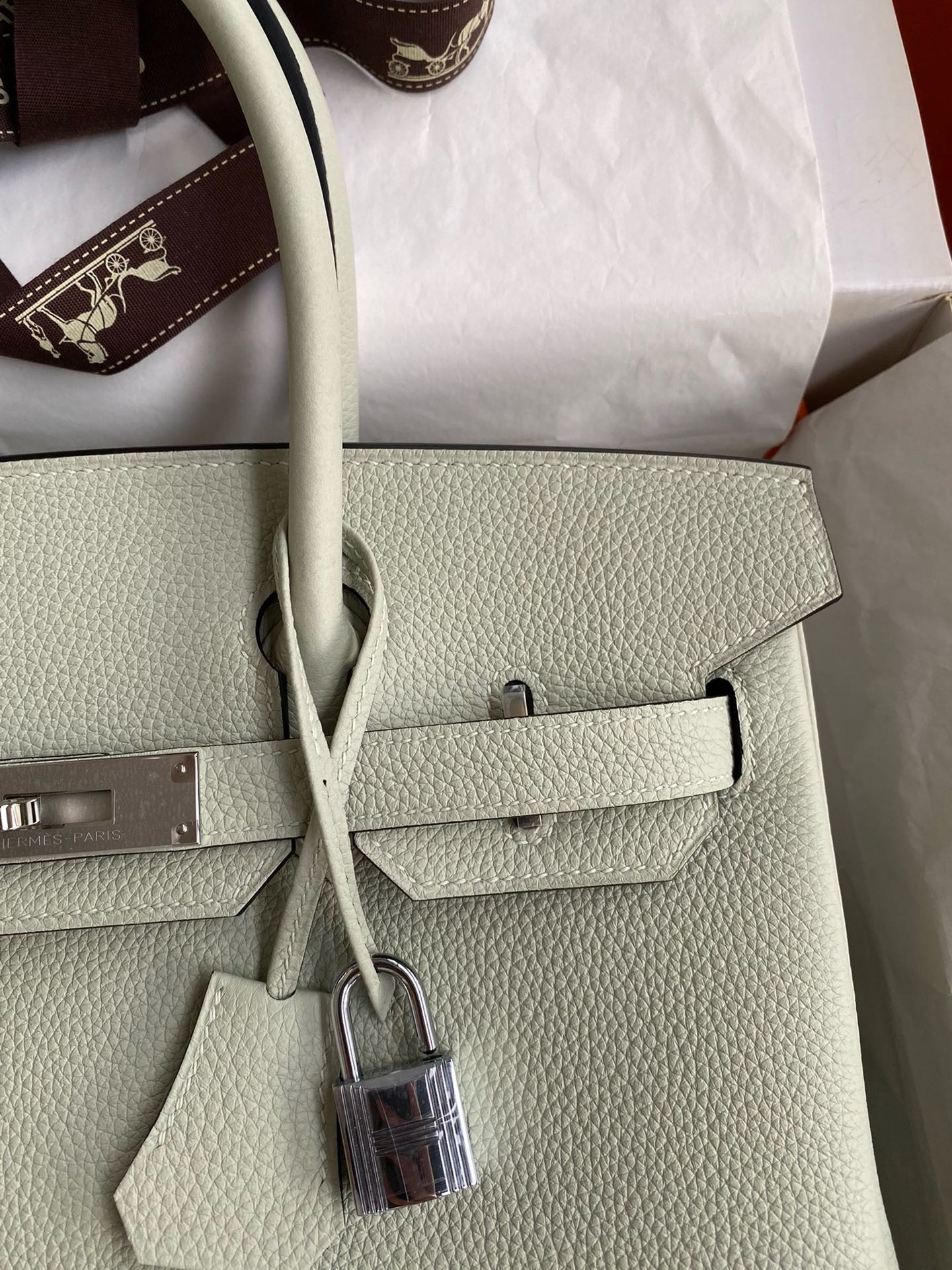 H**mes birkin 30 retourne handmade bag in gris neve clemence leather