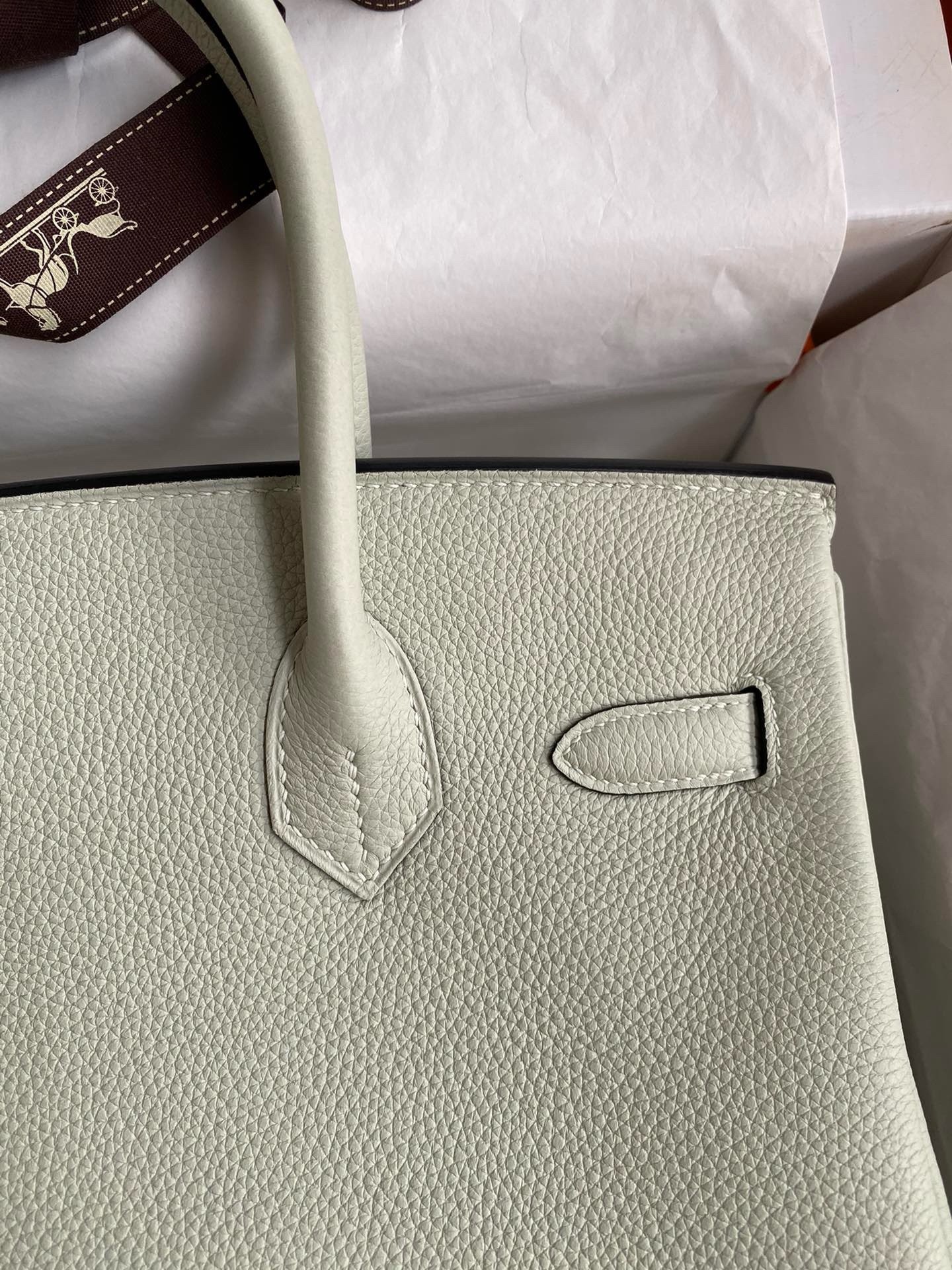 H**mes birkin 30 retourne handmade bag in gris neve clemence leather