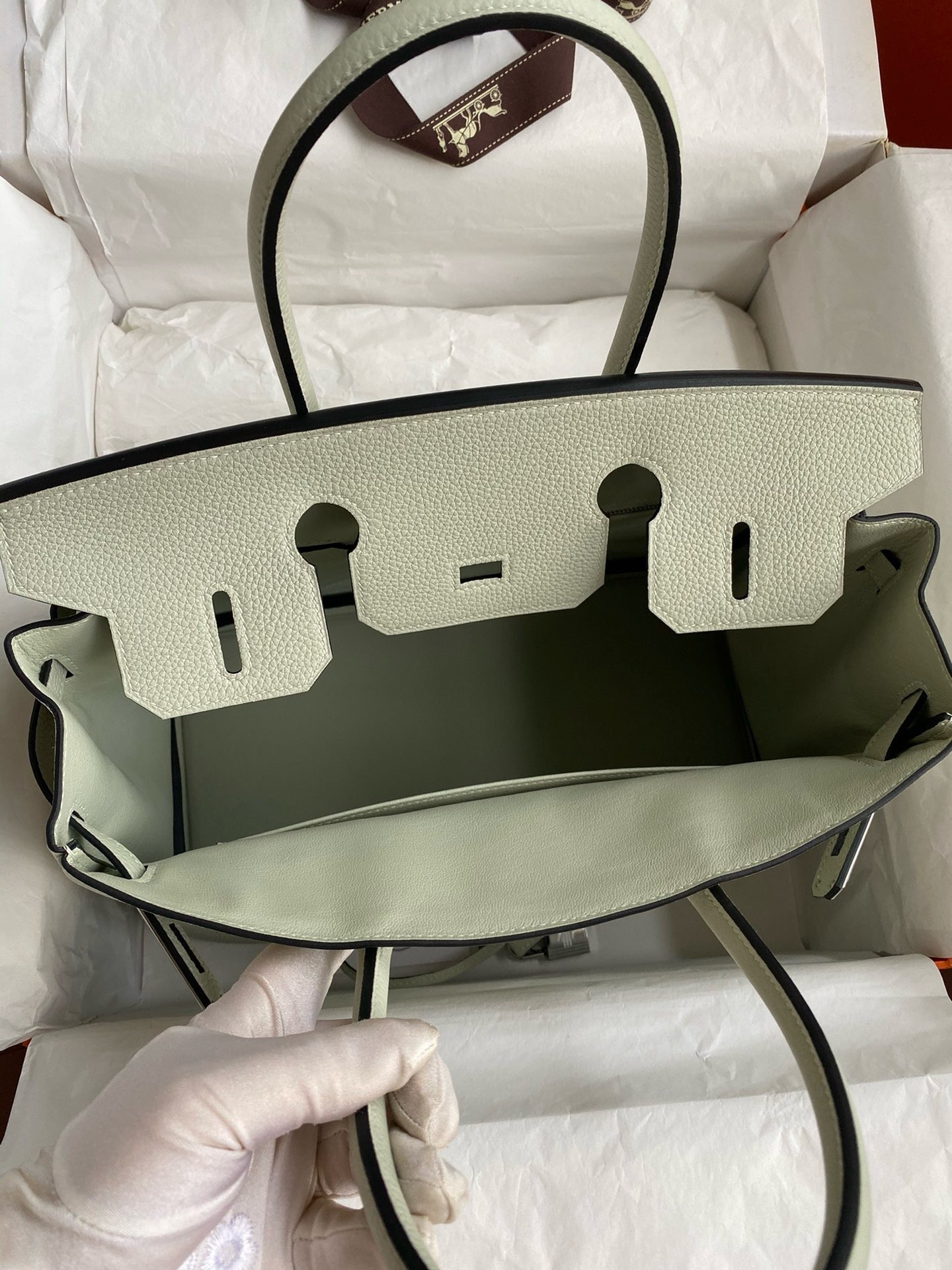 H**mes birkin 30 retourne handmade bag in gris neve clemence leather