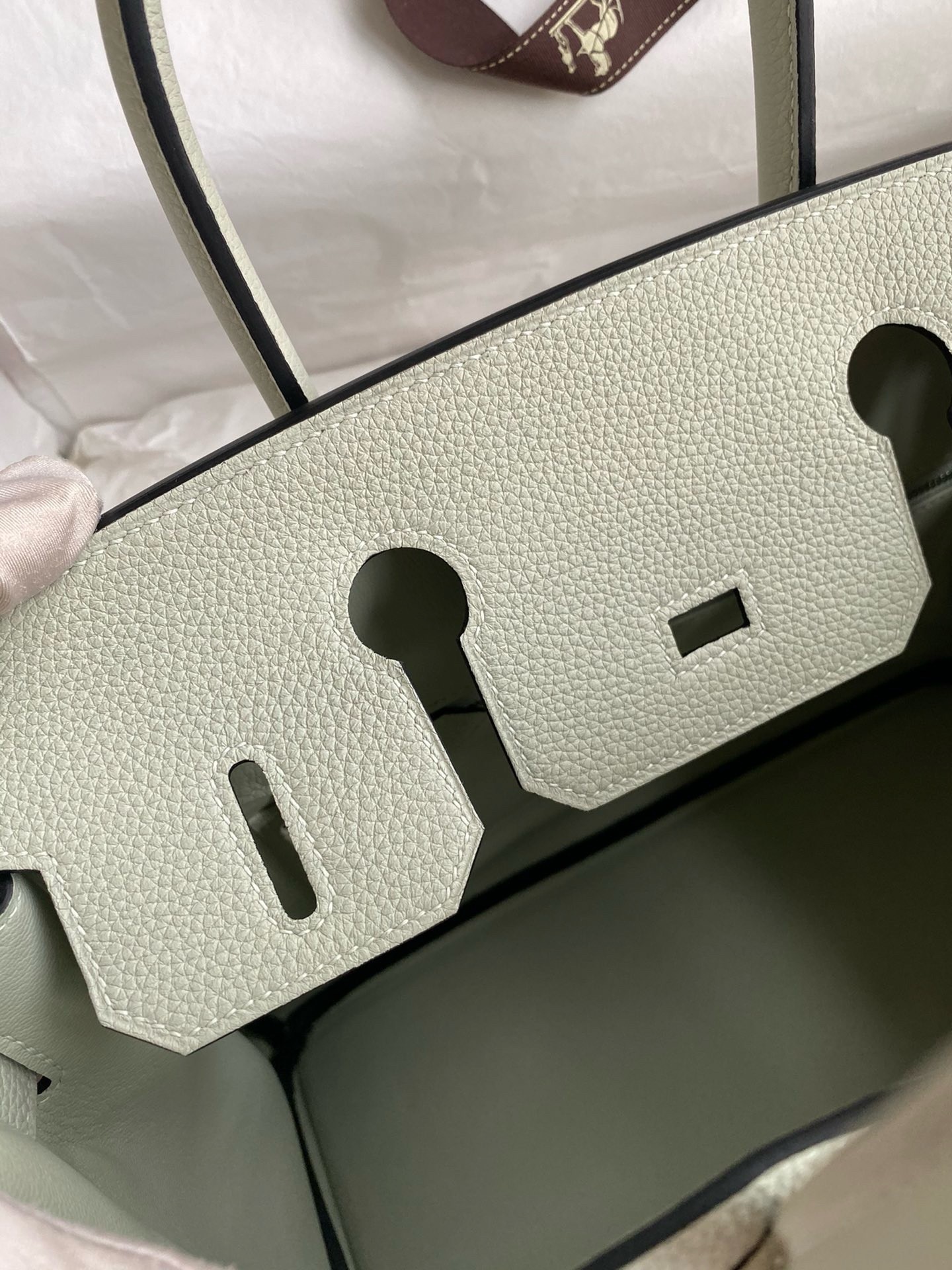 H**mes birkin 30 retourne handmade bag in gris neve clemence leather