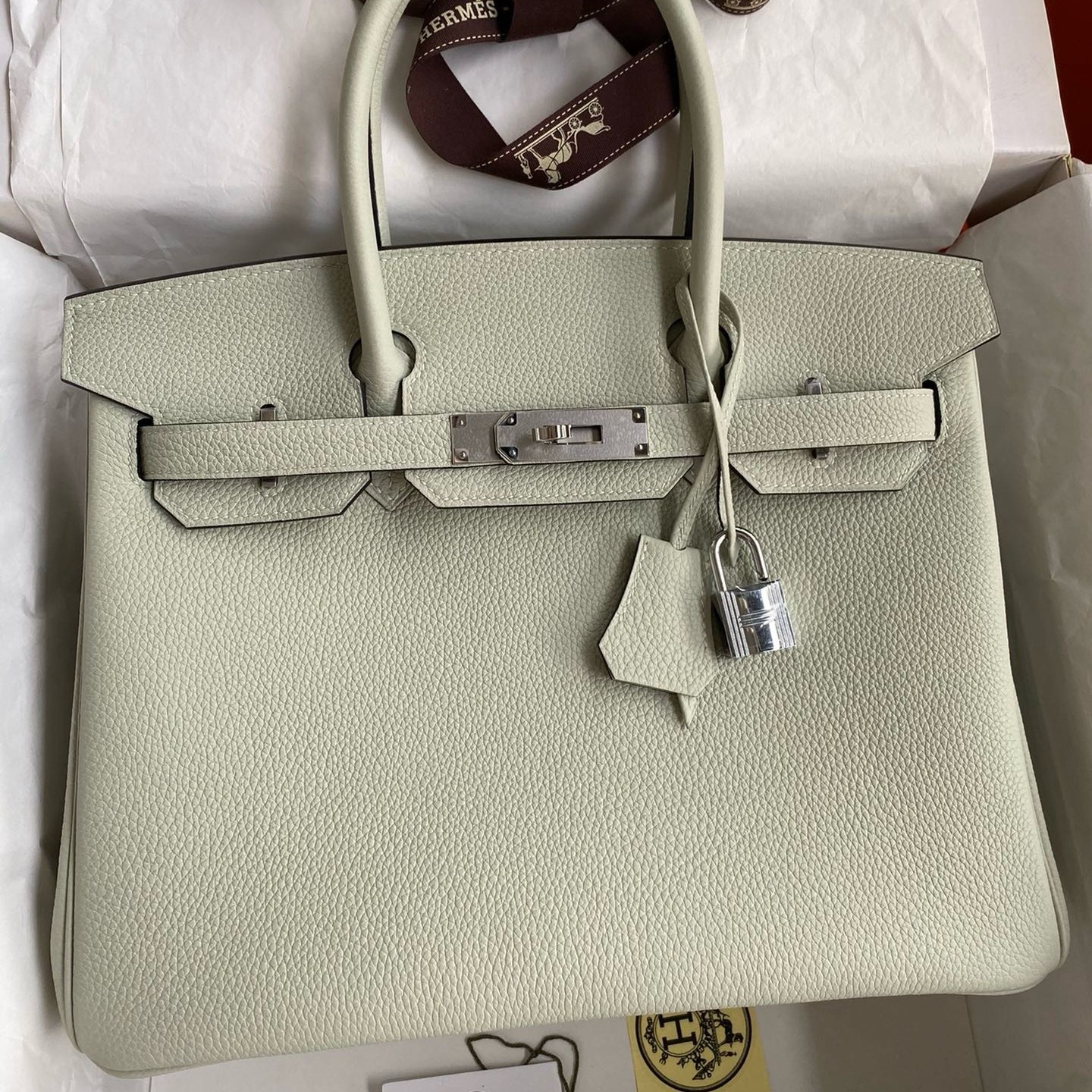 H**mes birkin 30 retourne handmade bag in gris neve clemence leather
