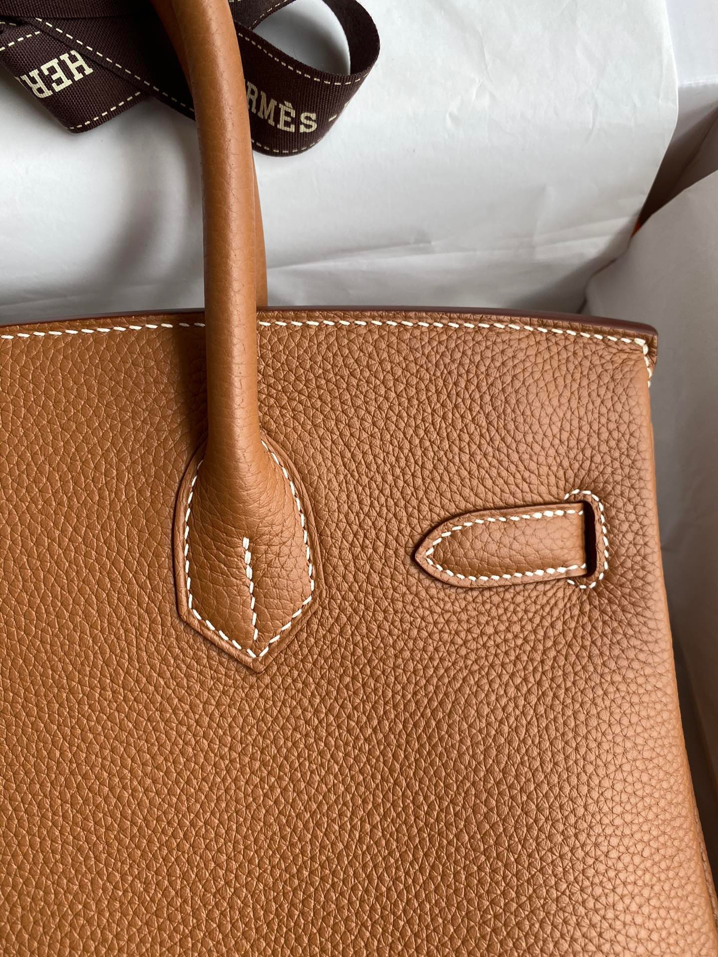 H**mes birkin 30 retourne handmade bag in gold clemence leather