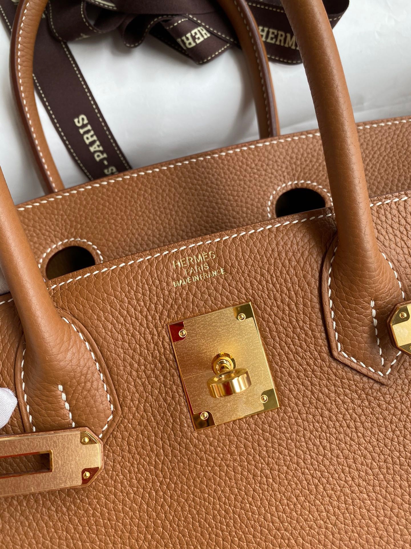 H**mes birkin 30 retourne handmade bag in gold clemence leather