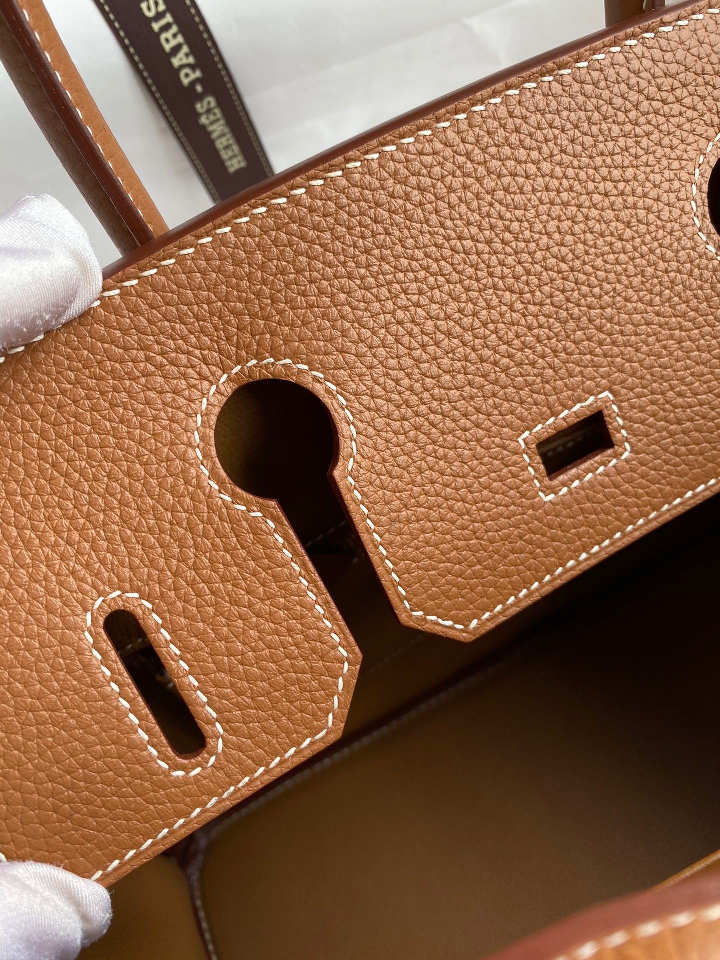 H**mes birkin 30 retourne handmade bag in gold clemence leather