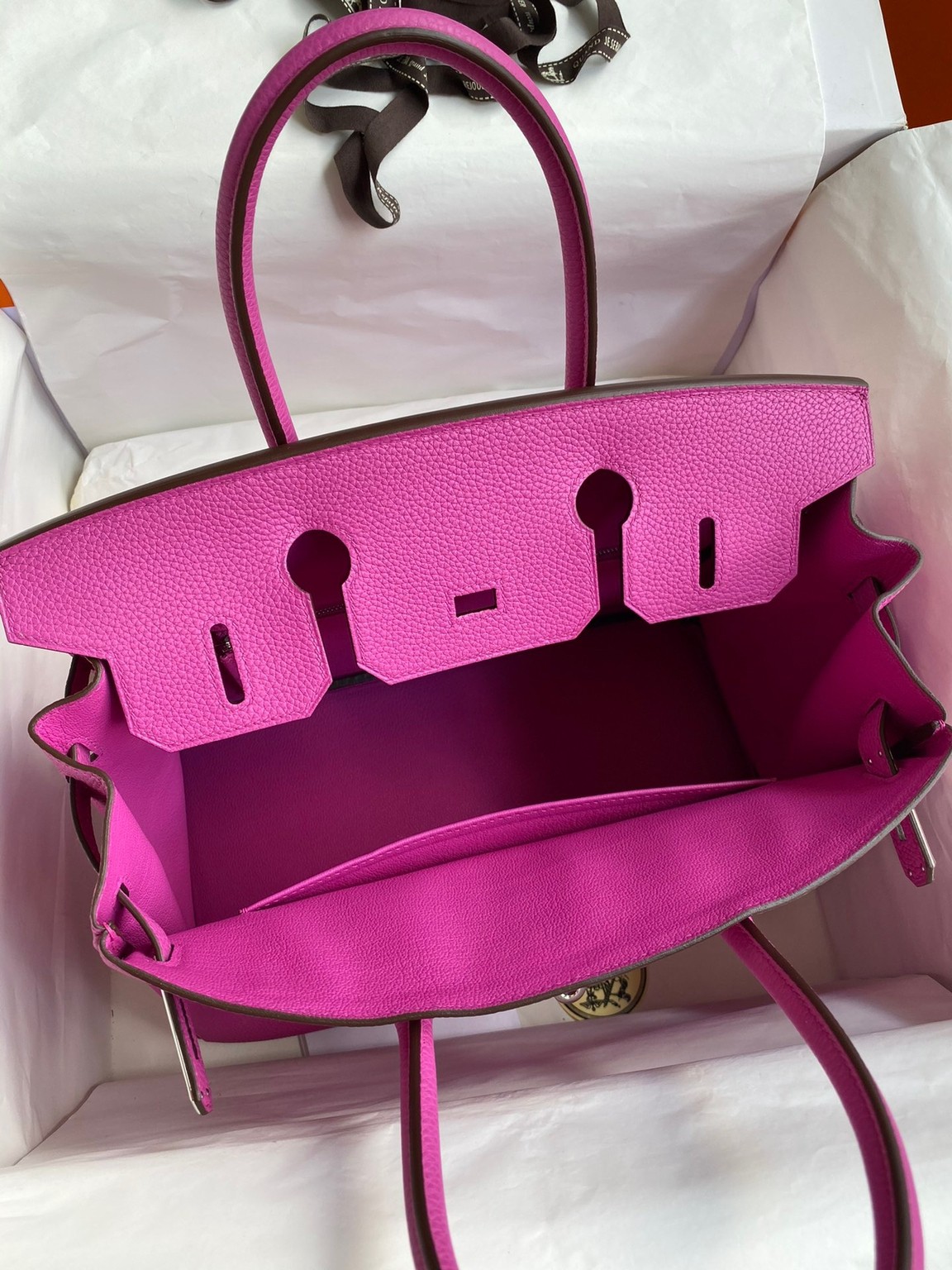 H**mes birkin 30 retourne handmade bag in magnolia clemence leather