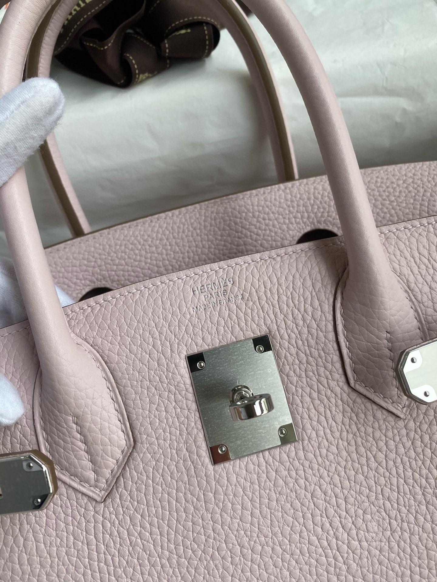 H**mes birkin 30 retourne handmade bag in mauve pale clemence leather