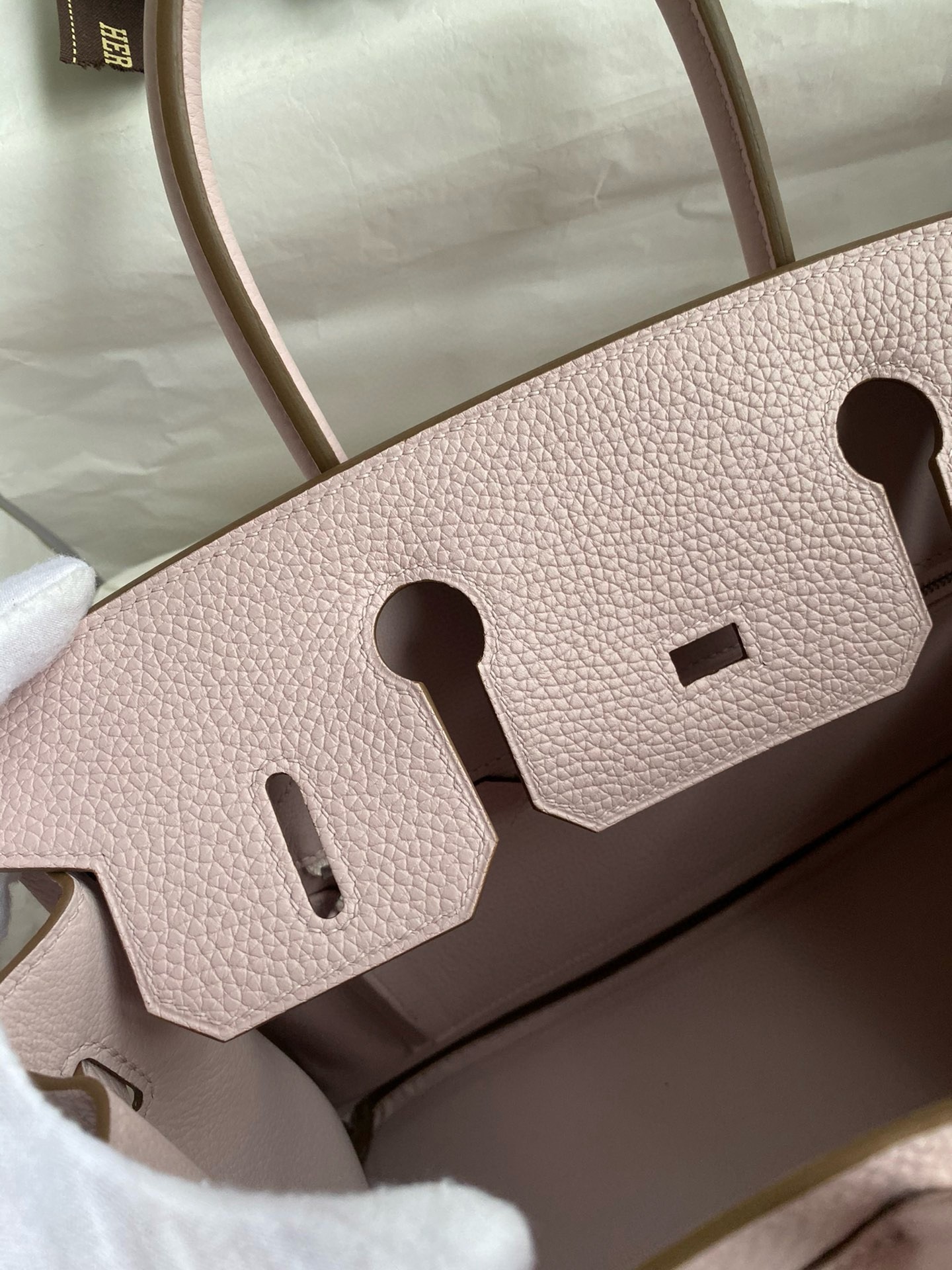 H**mes birkin 30 retourne handmade bag in mauve pale clemence leather