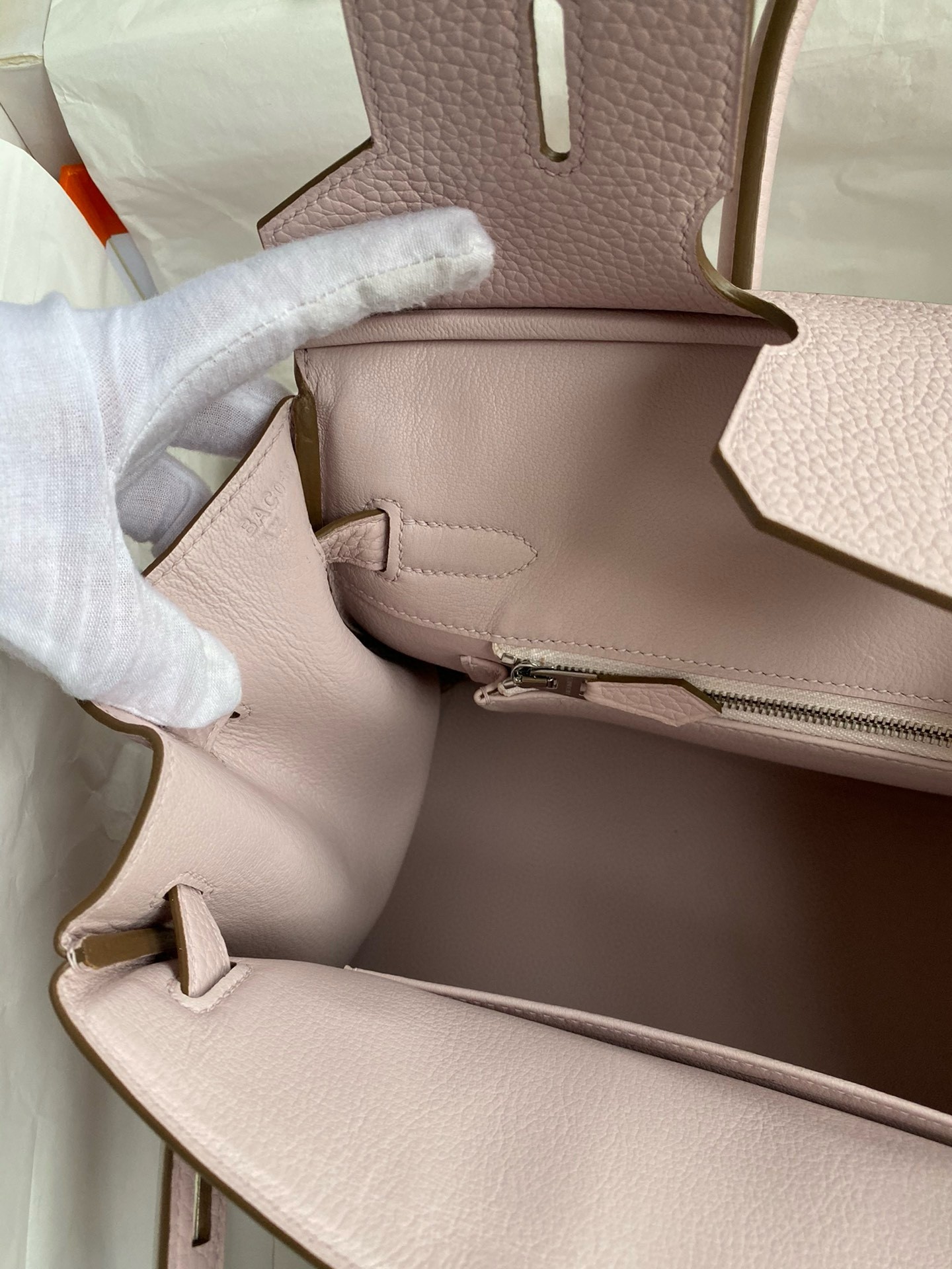H**mes birkin 30 retourne handmade bag in mauve pale clemence leather