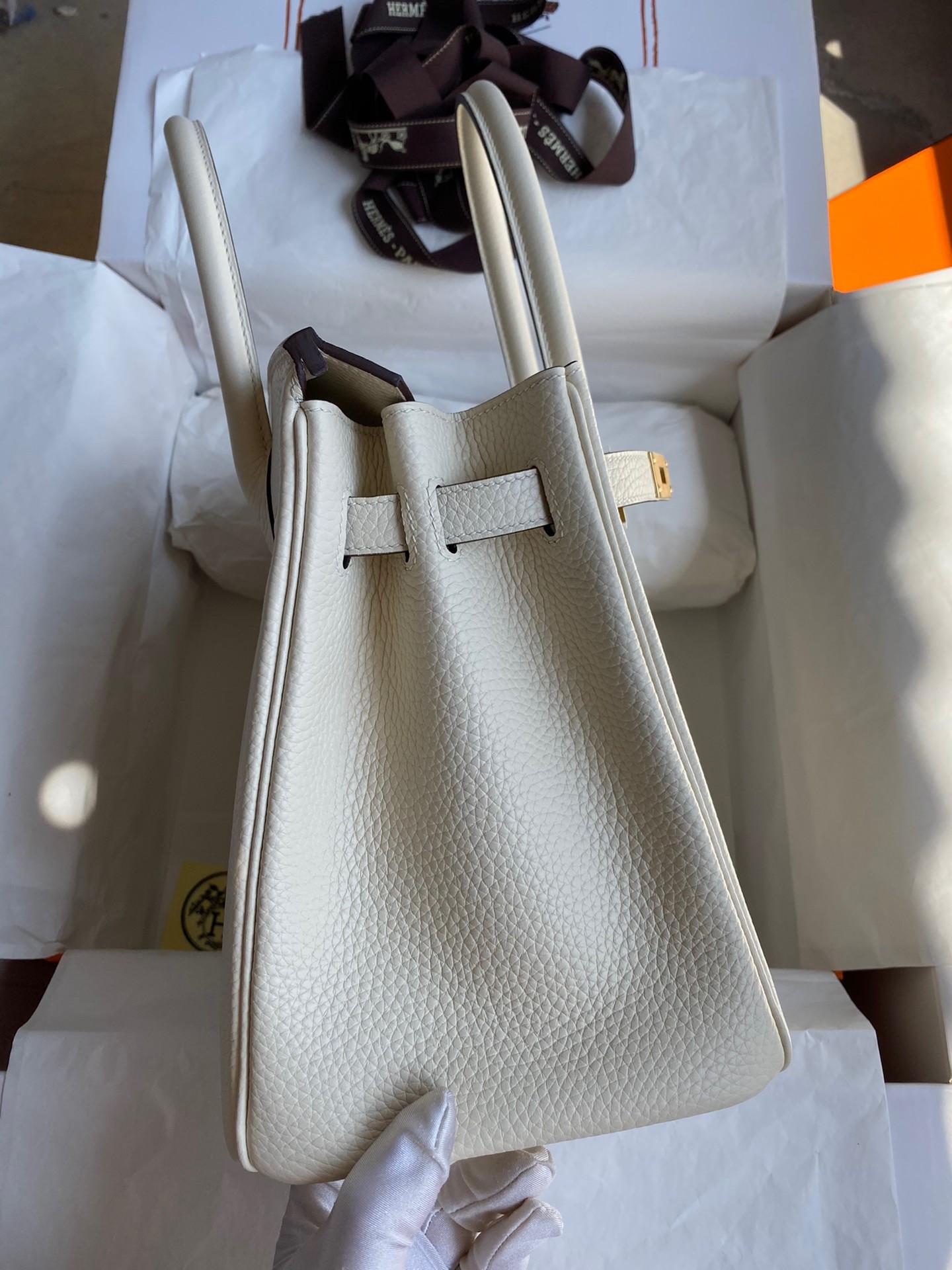 H**mes birkin 30 retourne handmade bag in nata clemence leather