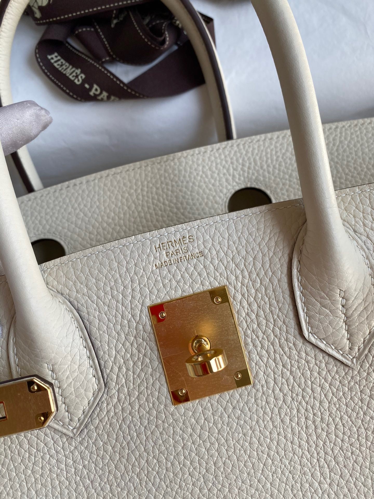 H**mes birkin 30 retourne handmade bag in nata clemence leather