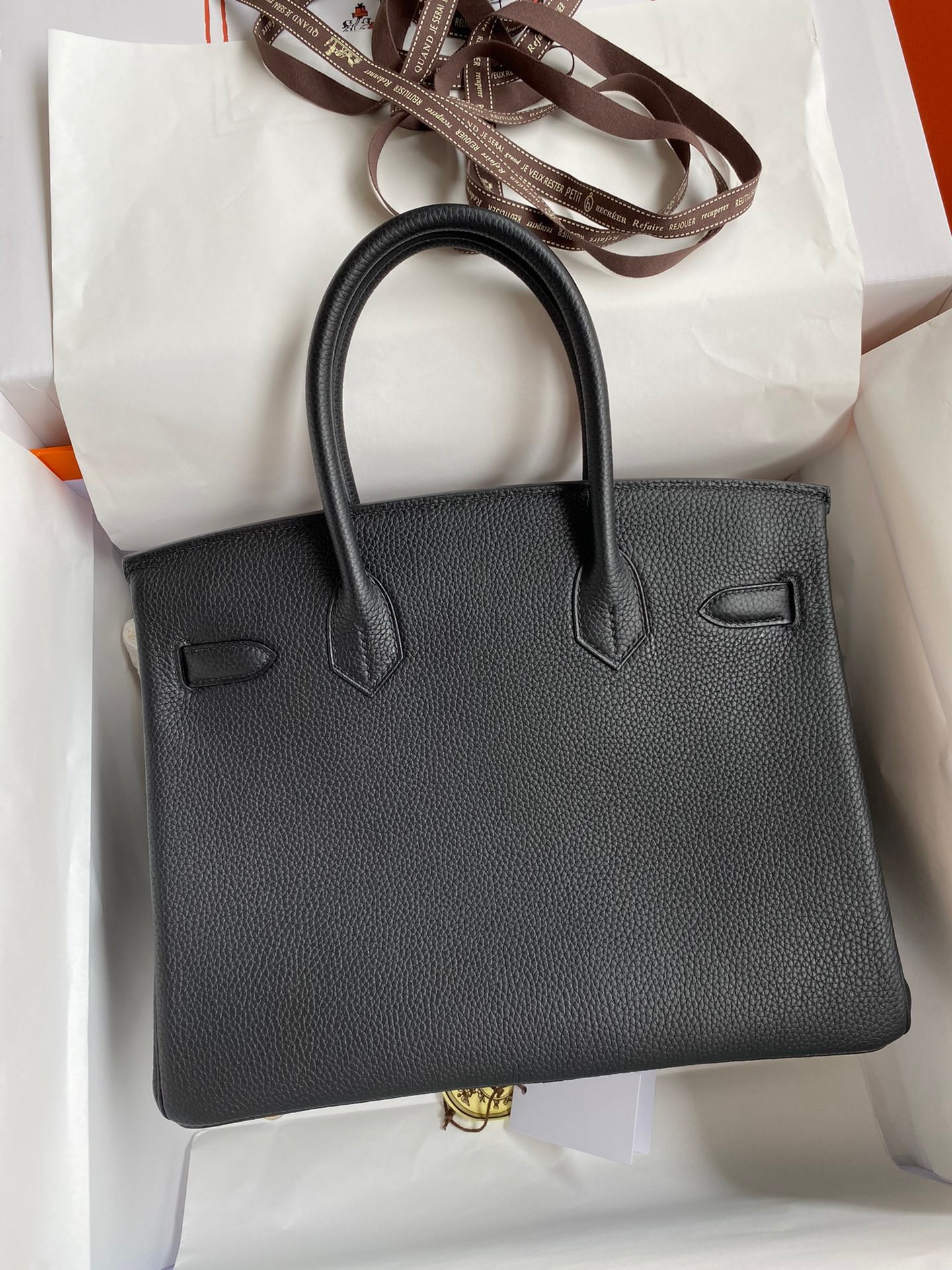 H**mes birkin 30 retourne handmade bag in black clemence leather