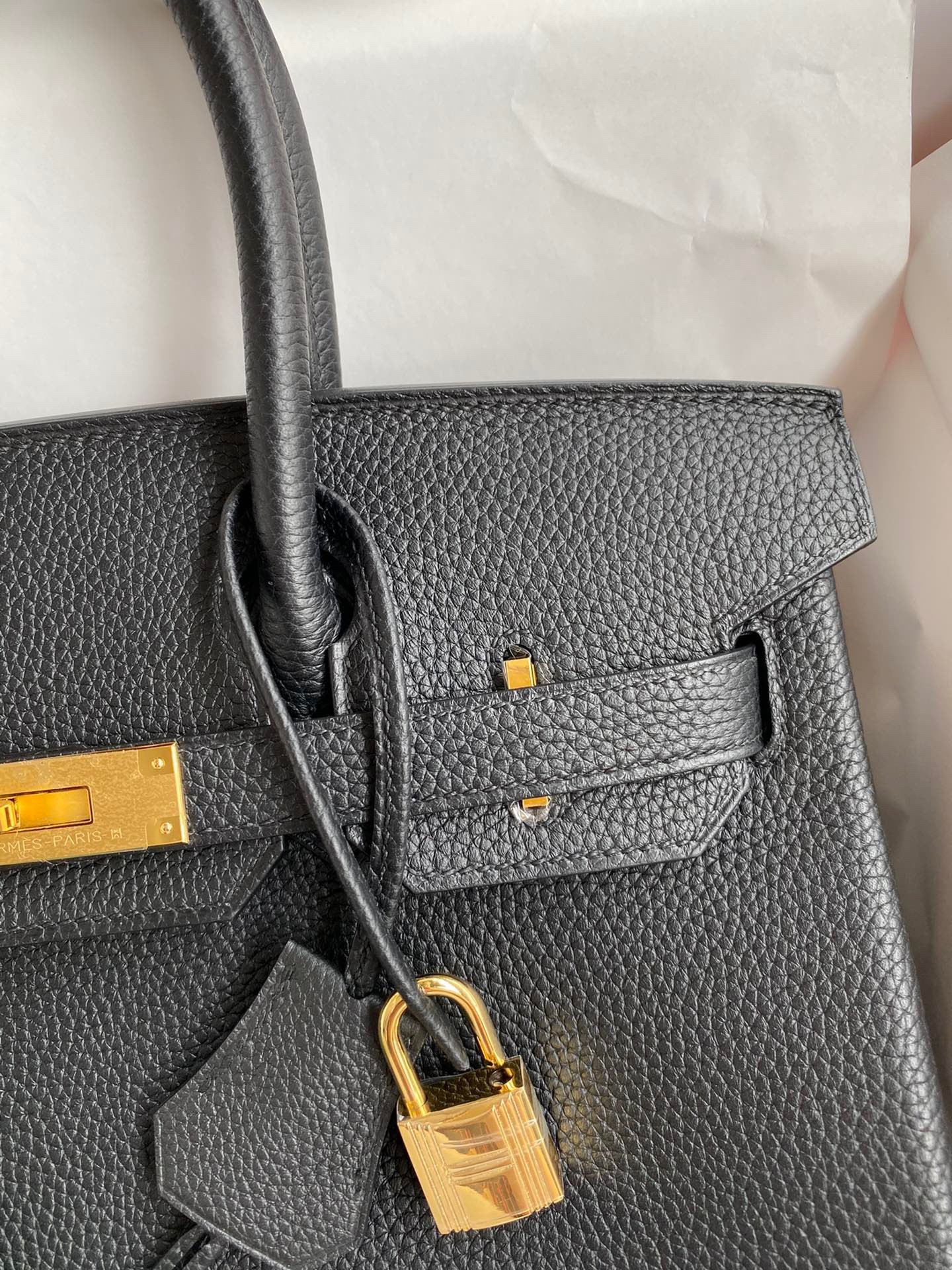 H**mes birkin 30 retourne handmade bag in black clemence leather