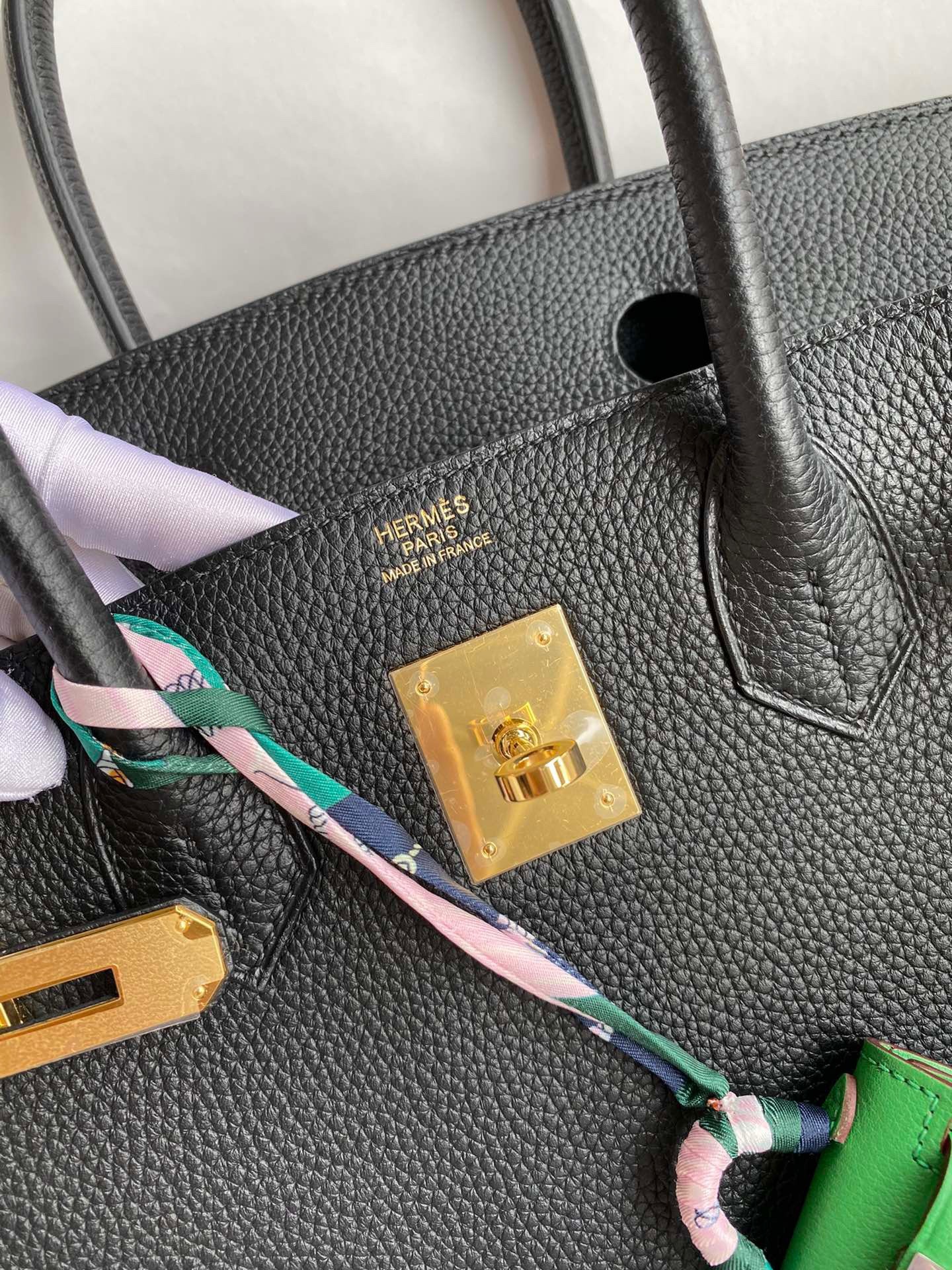 H**mes birkin 30 retourne handmade bag in black clemence leather