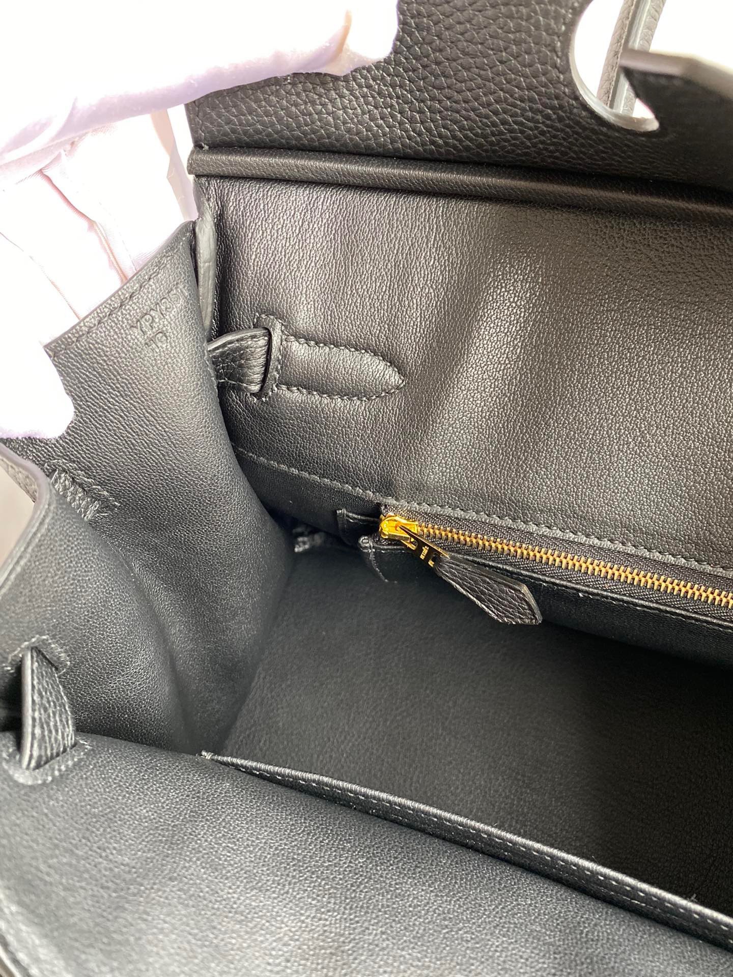 H**mes birkin 30 retourne handmade bag in black clemence leather