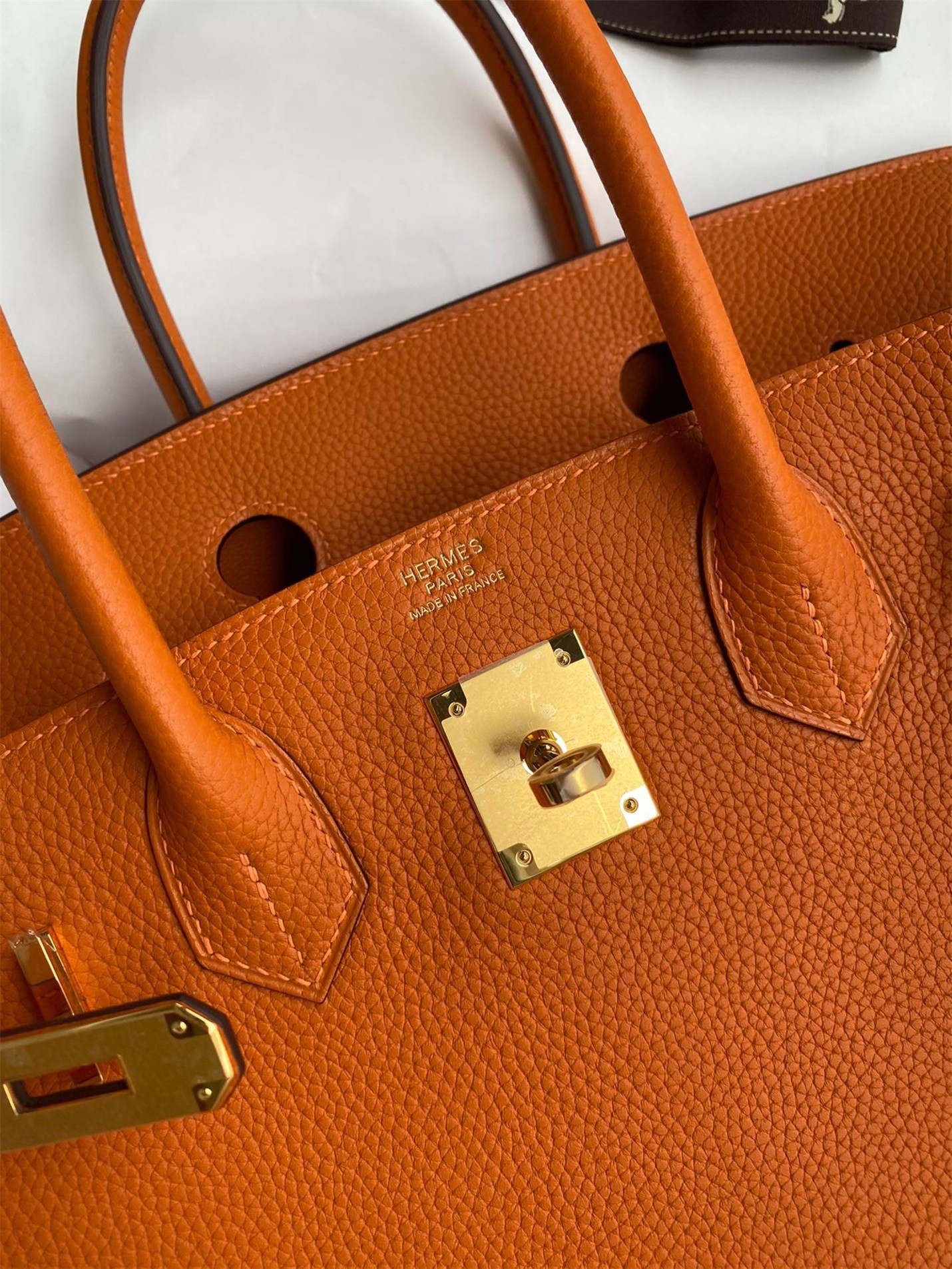 H**mes birkin 30 retourne handmade bag in orange clemence leather