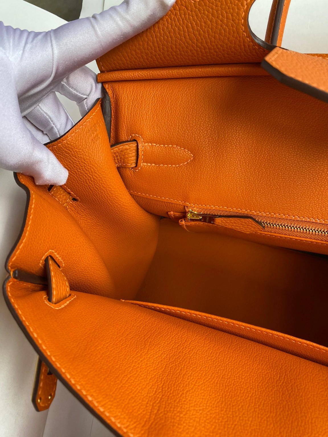 H**mes birkin 30 retourne handmade bag in orange clemence leather