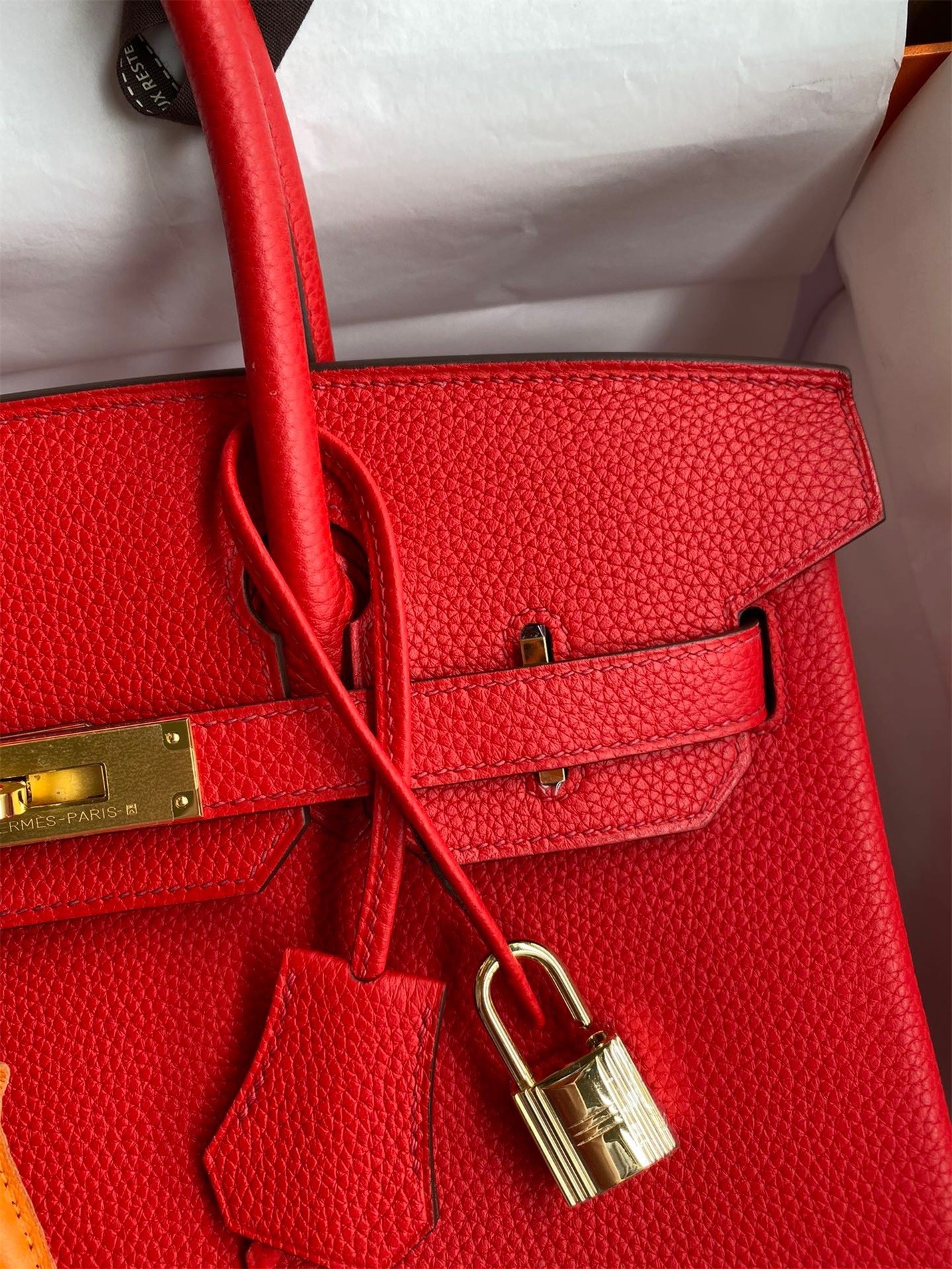 H**mes birkin 30 retourne handmade bag in red clemence leather