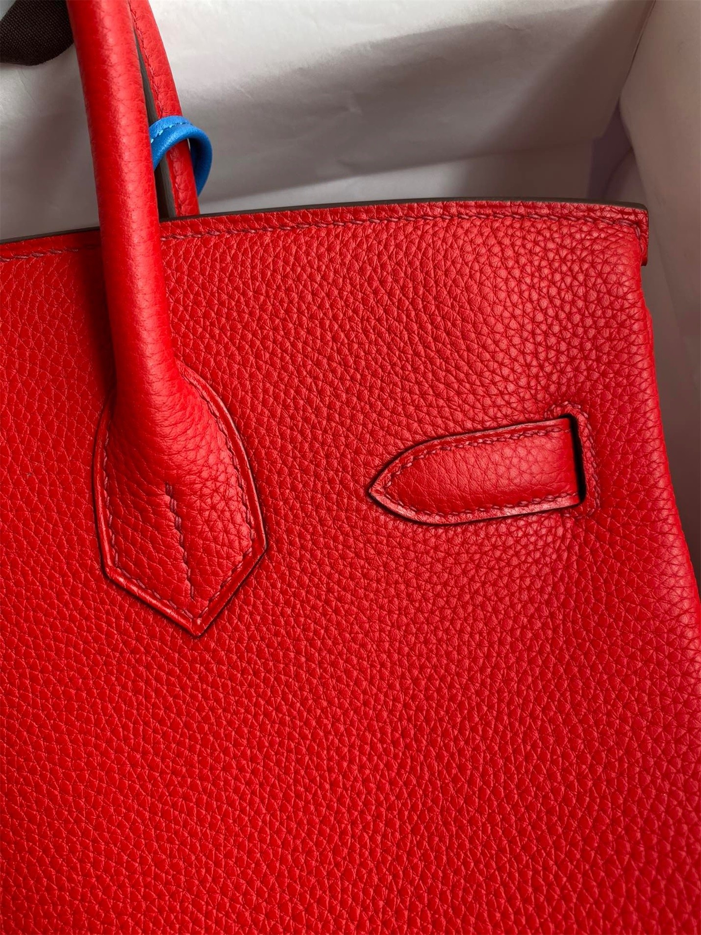 H**mes birkin 30 retourne handmade bag in red clemence leather