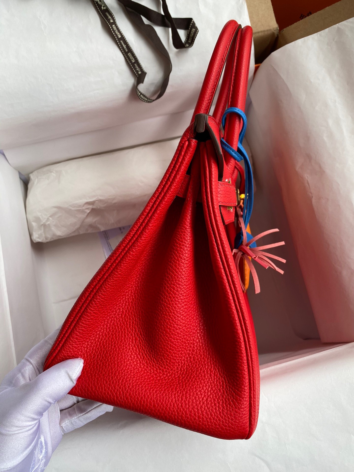 H**mes birkin 30 retourne handmade bag in red clemence leather