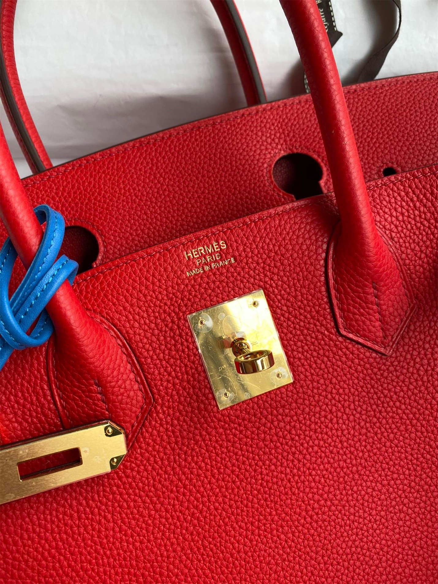 H**mes birkin 30 retourne handmade bag in red clemence leather