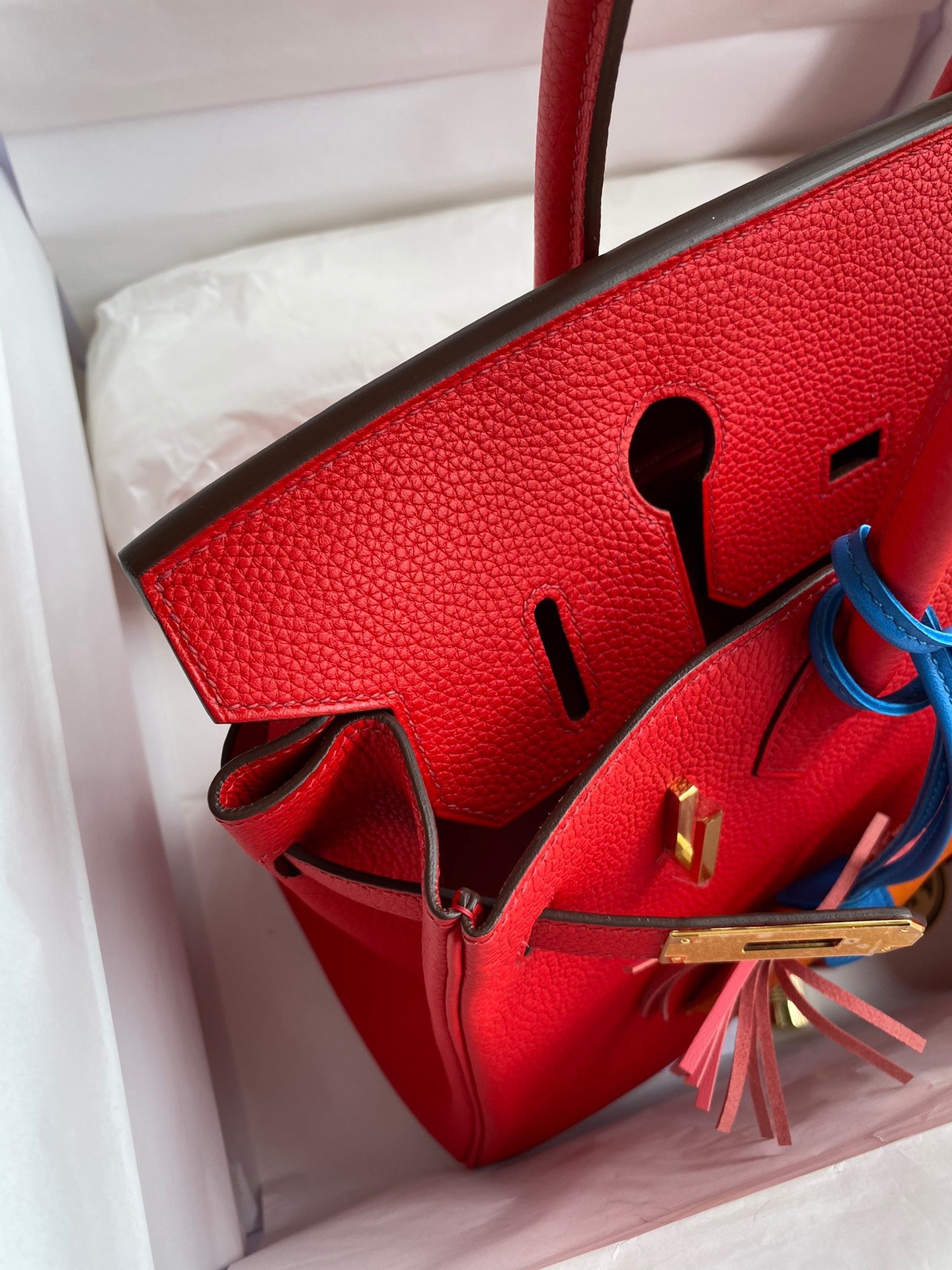 H**mes birkin 30 retourne handmade bag in red clemence leather