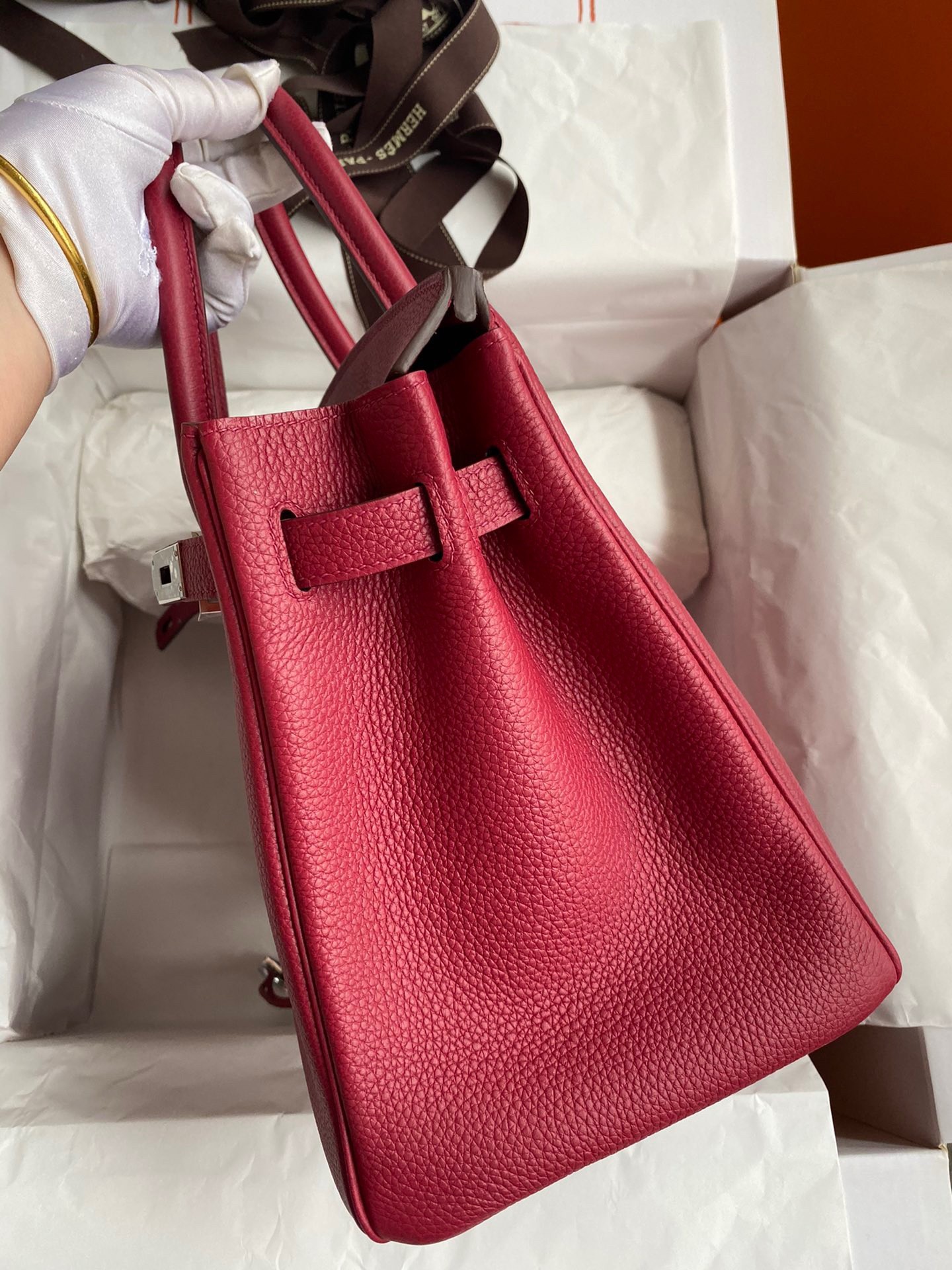 H**mes birkin 30 retourne handmade bag in rouge grenat clemence leather