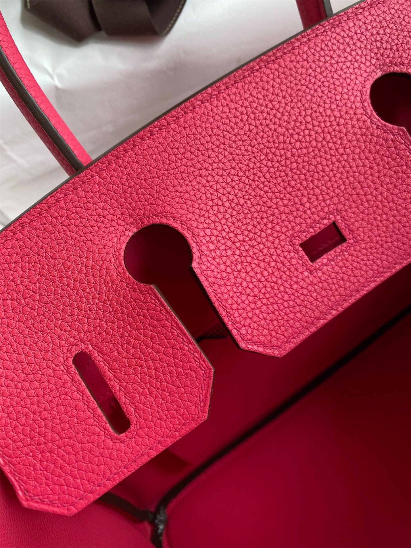 H**mes birkin 30 retourne handmade bag in rose red clemence leather