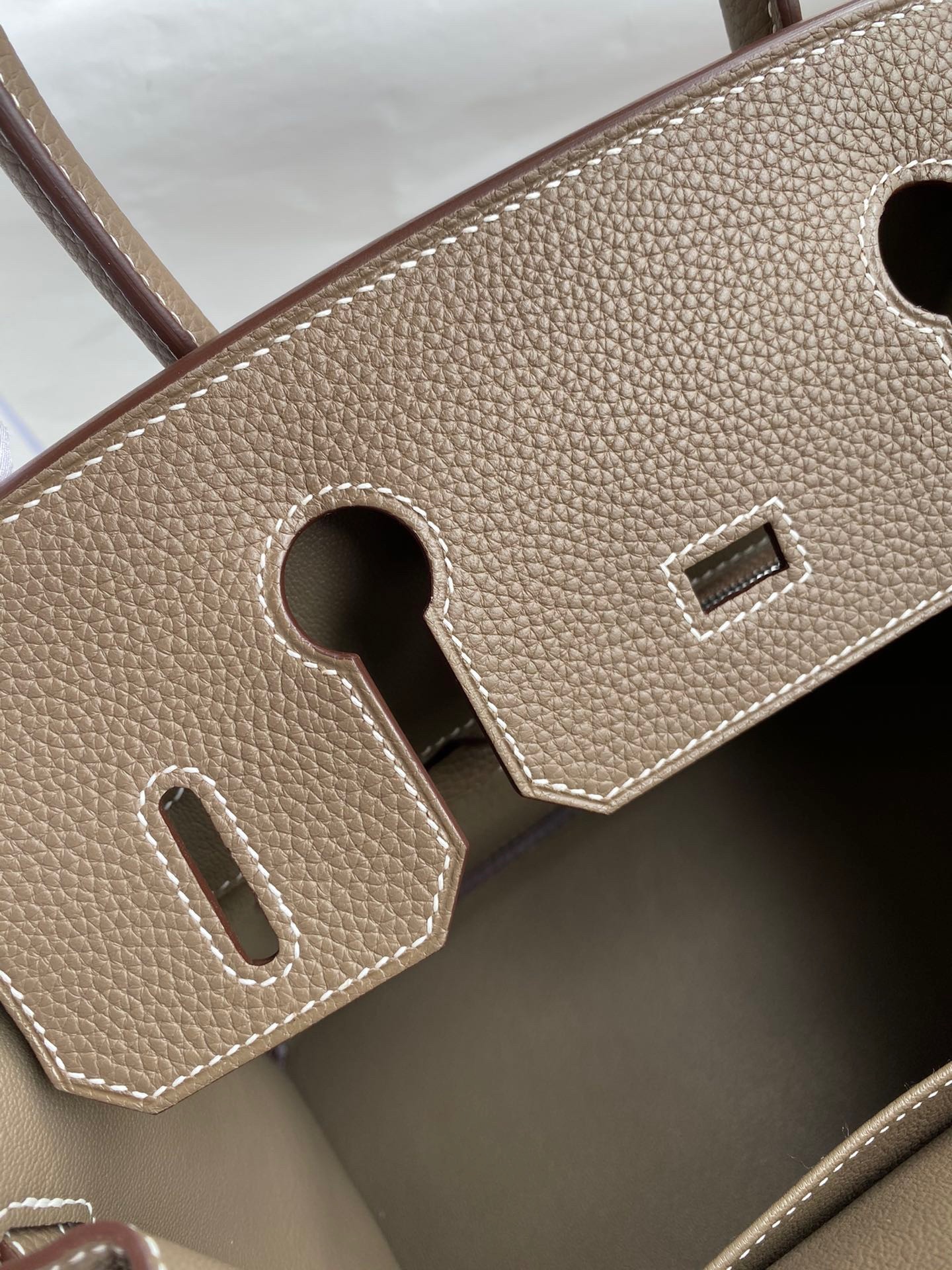 H**mes birkin 30 retourne handmade bag in taupe clemence leather