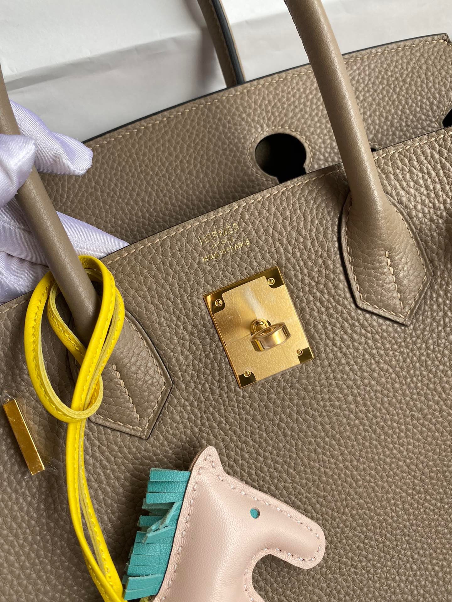 H**mes birkin 30 retourne handmade bag in gris tourterelle clemence leather