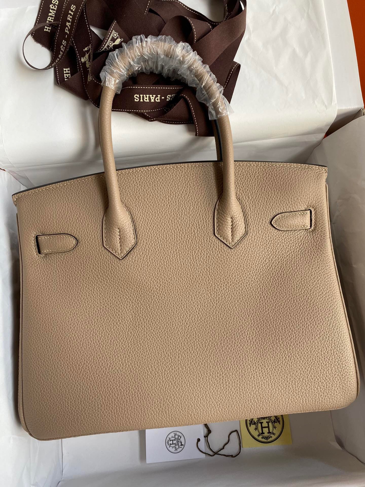 H**mes birkin 30 retourne handmade bag in trench clemence leather