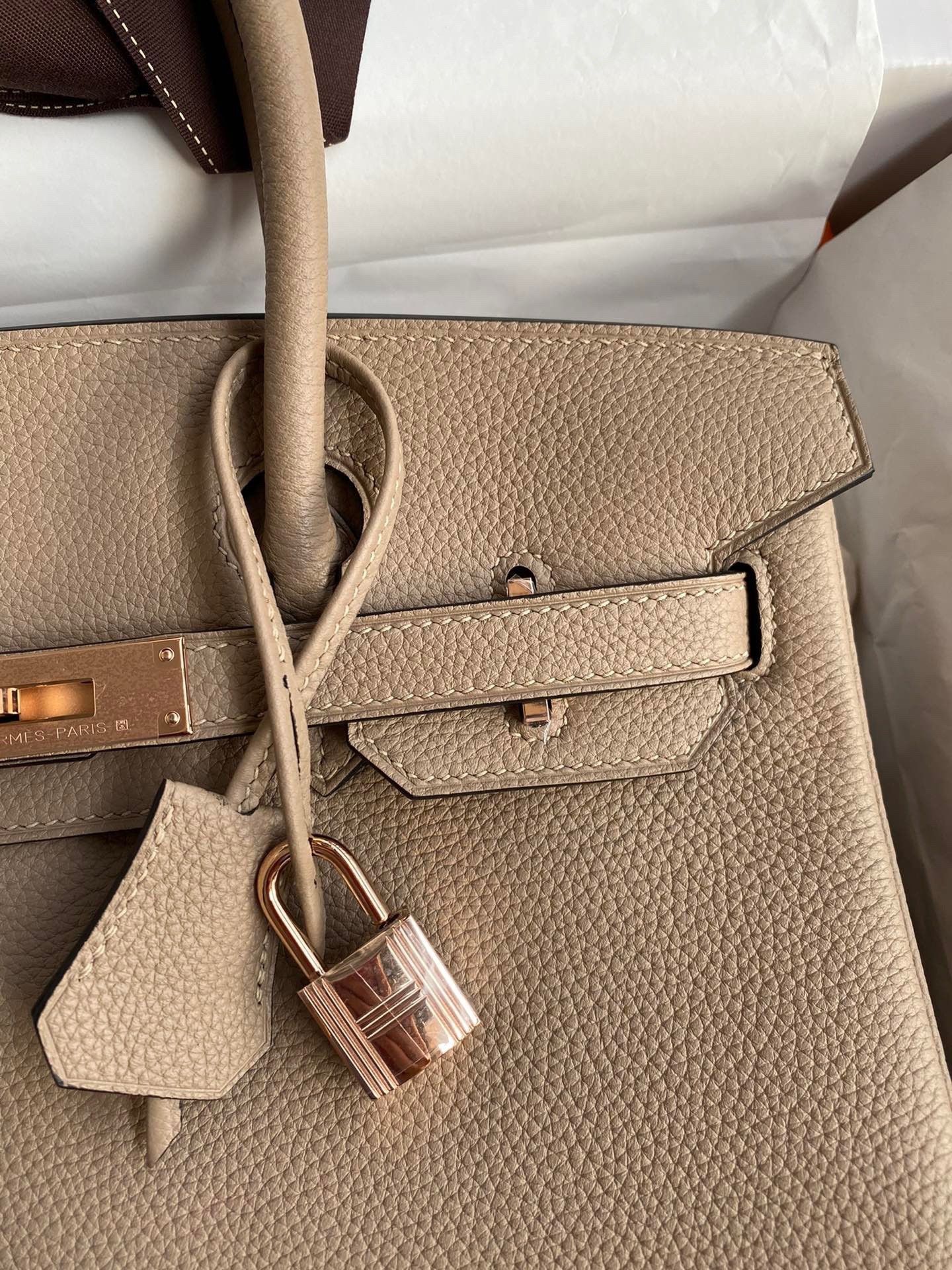 H**mes birkin 30 retourne handmade bag in trench clemence leather