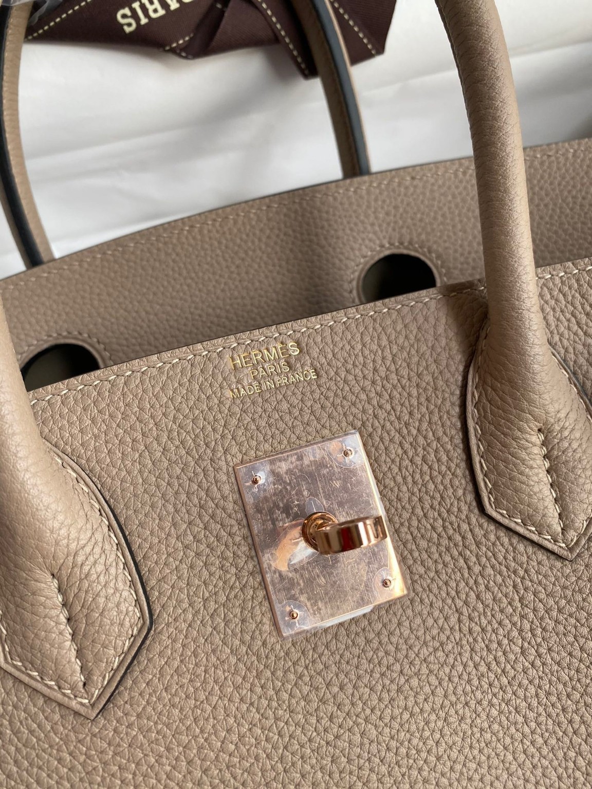 H**mes birkin 30 retourne handmade bag in trench clemence leather