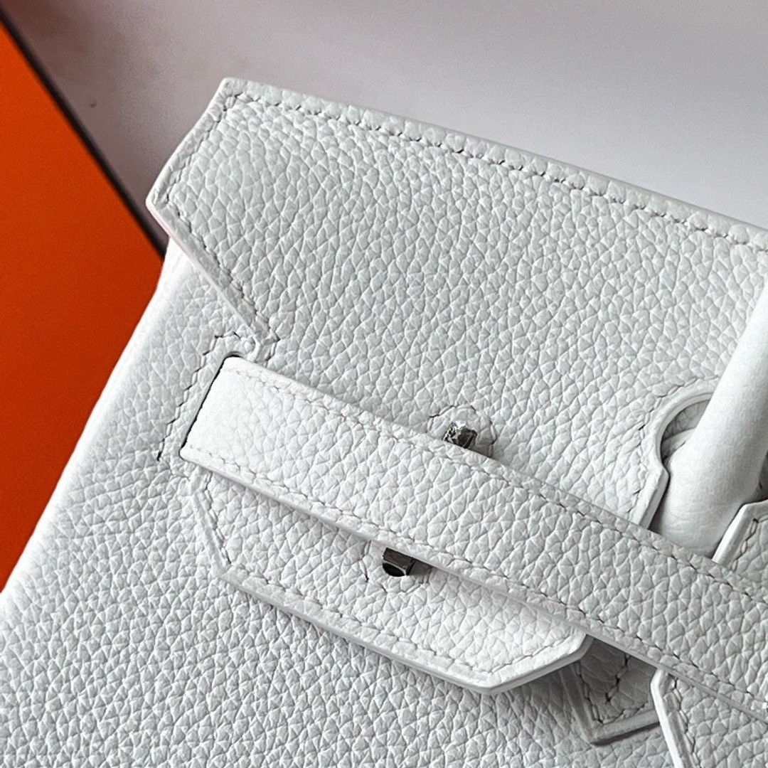 H**mes birkin 30 retourne handmade bag in white clemence leather