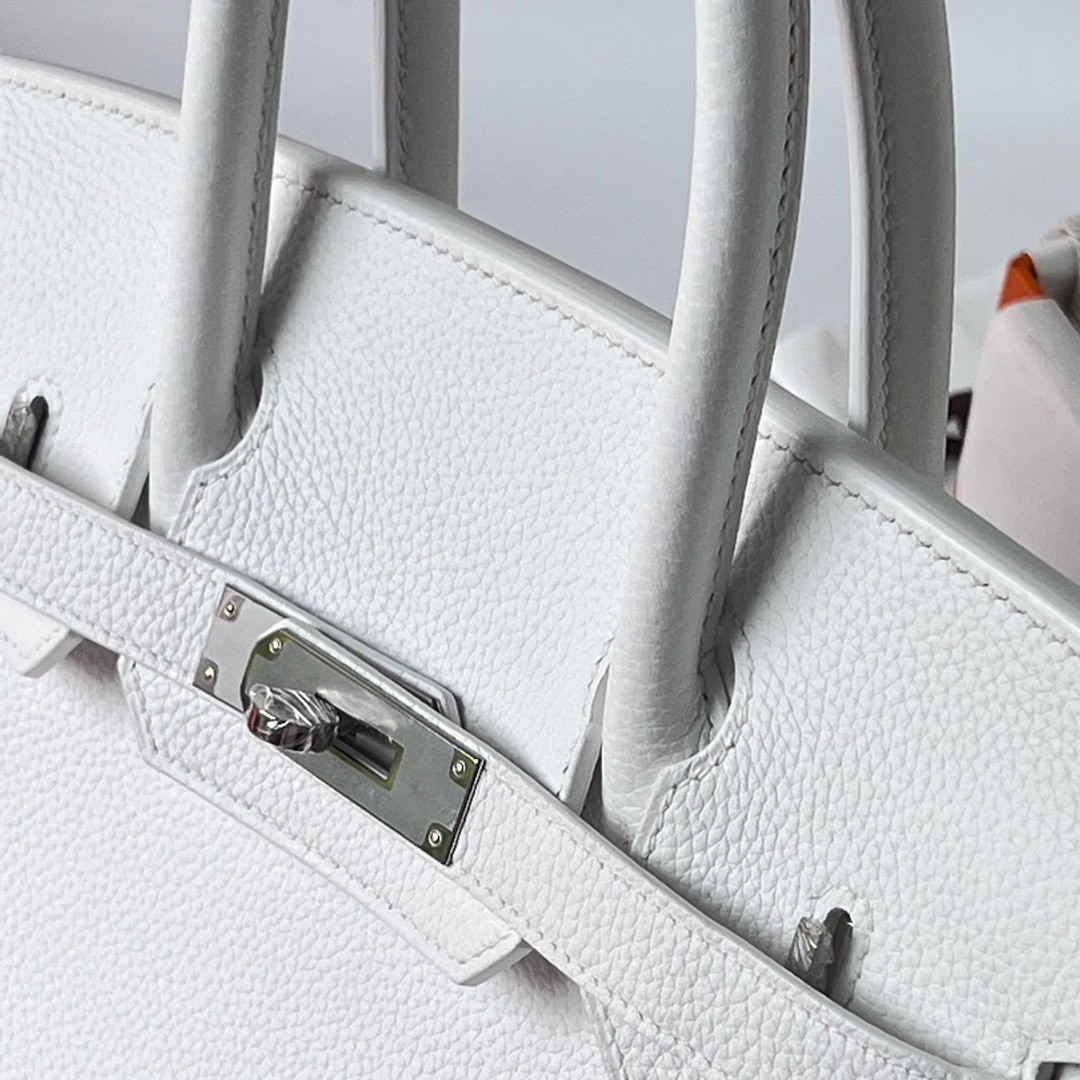 H**mes birkin 30 retourne handmade bag in white clemence leather