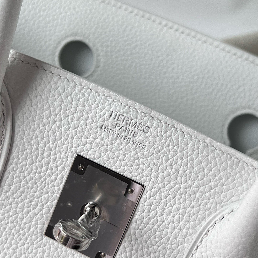 H**mes birkin 30 retourne handmade bag in white clemence leather
