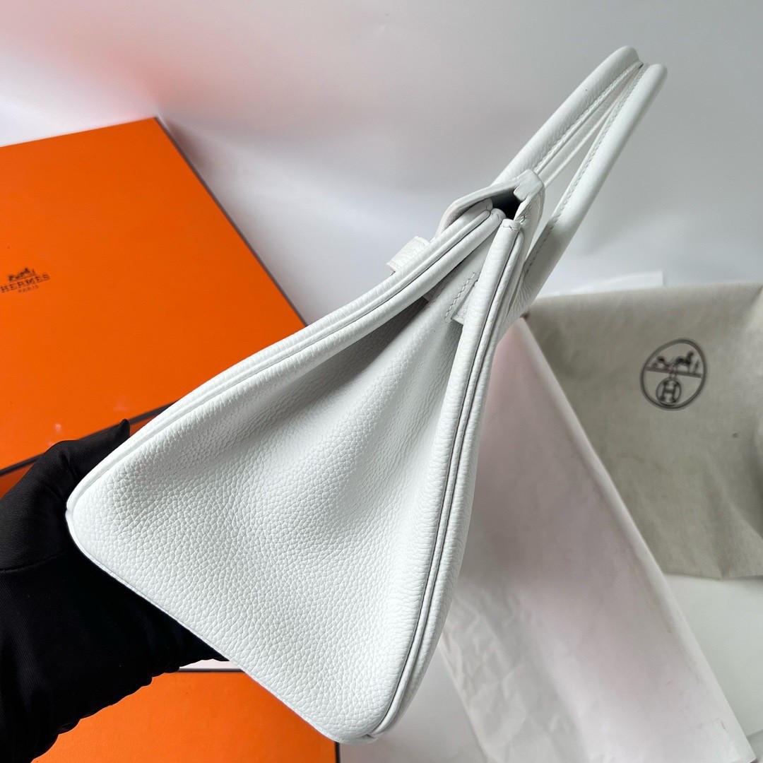H**mes birkin 30 retourne handmade bag in white clemence leather