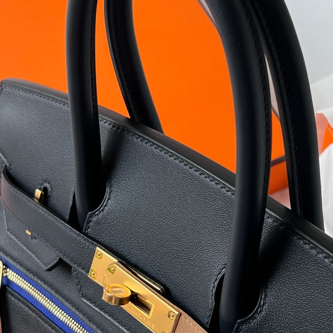H**mes colormatic birkin 30 bag in blue nuit, black and chai swift leather