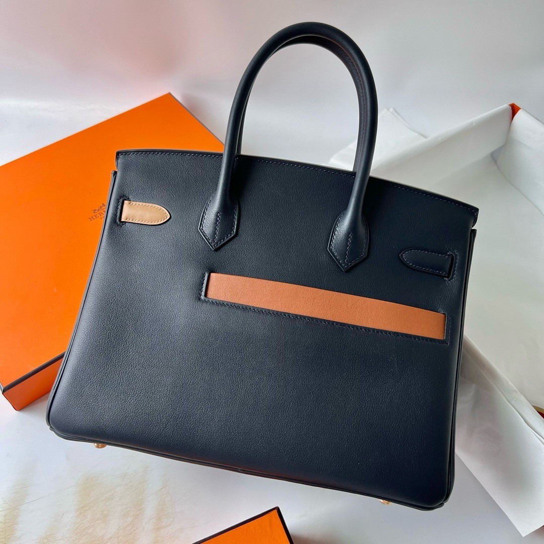 H**mes colormatic birkin 30 bag in blue nuit, black and chai swift leather