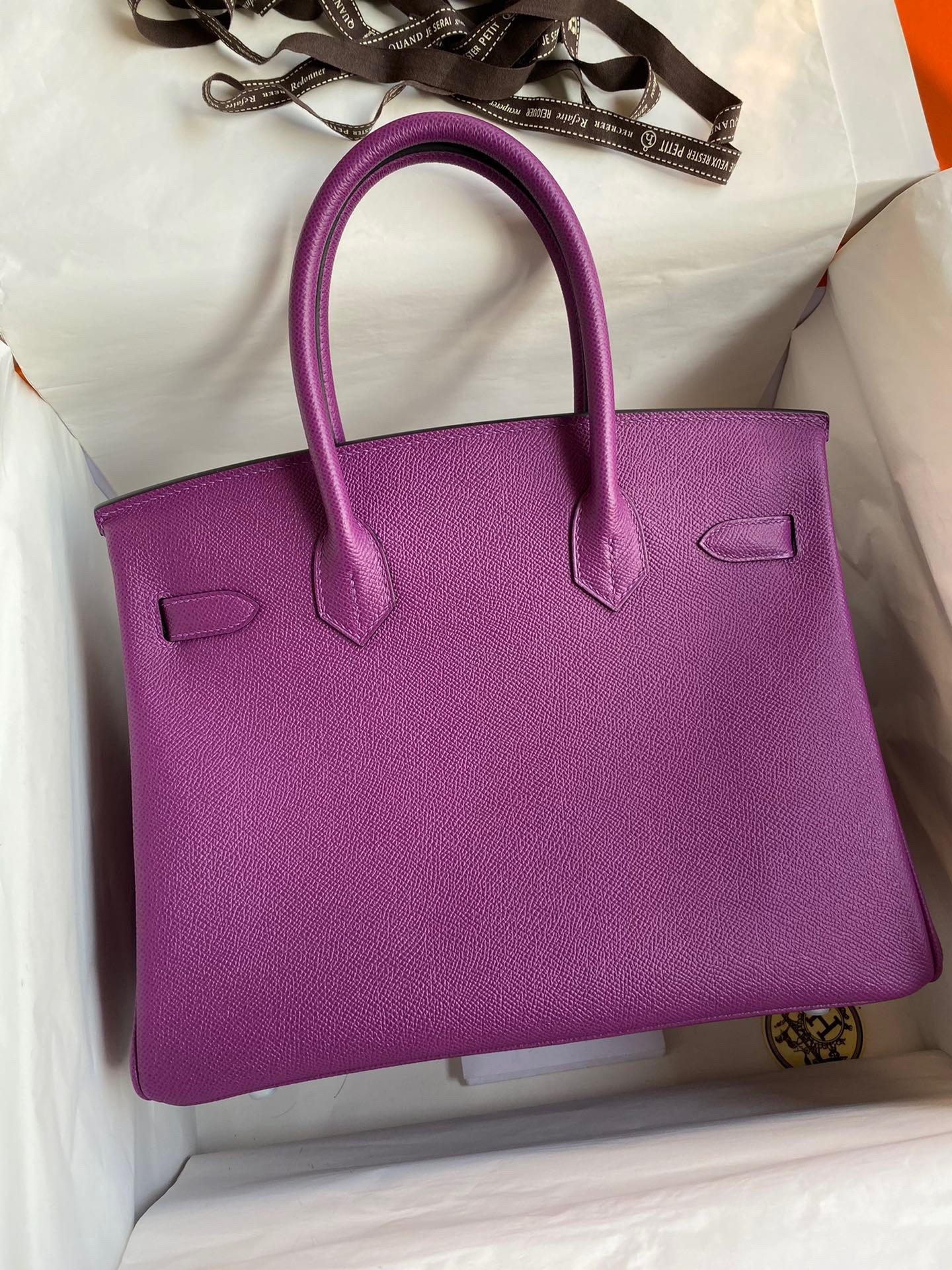 H**mes birkin 30 retourne handmade bag in anemone epsom calfskin