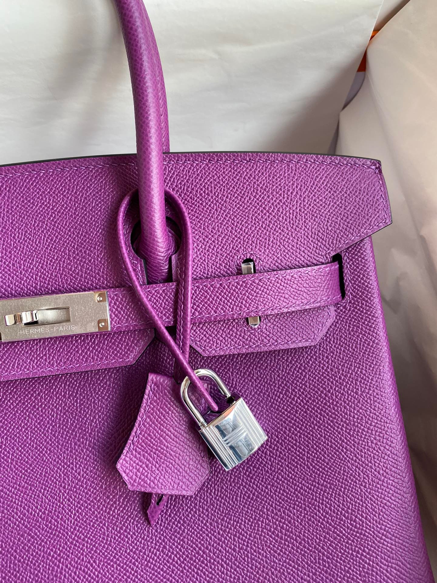 H**mes birkin 30 retourne handmade bag in anemone epsom calfskin