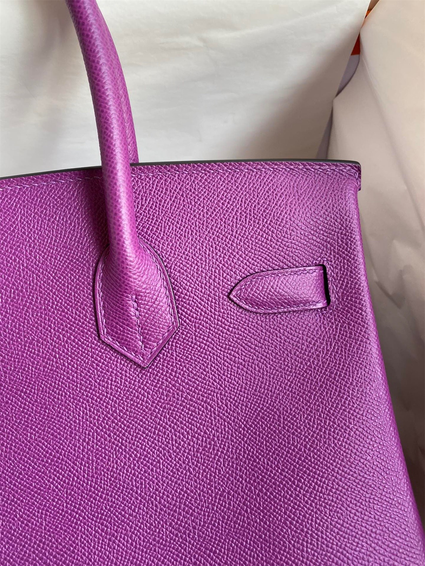 H**mes birkin 30 retourne handmade bag in anemone epsom calfskin