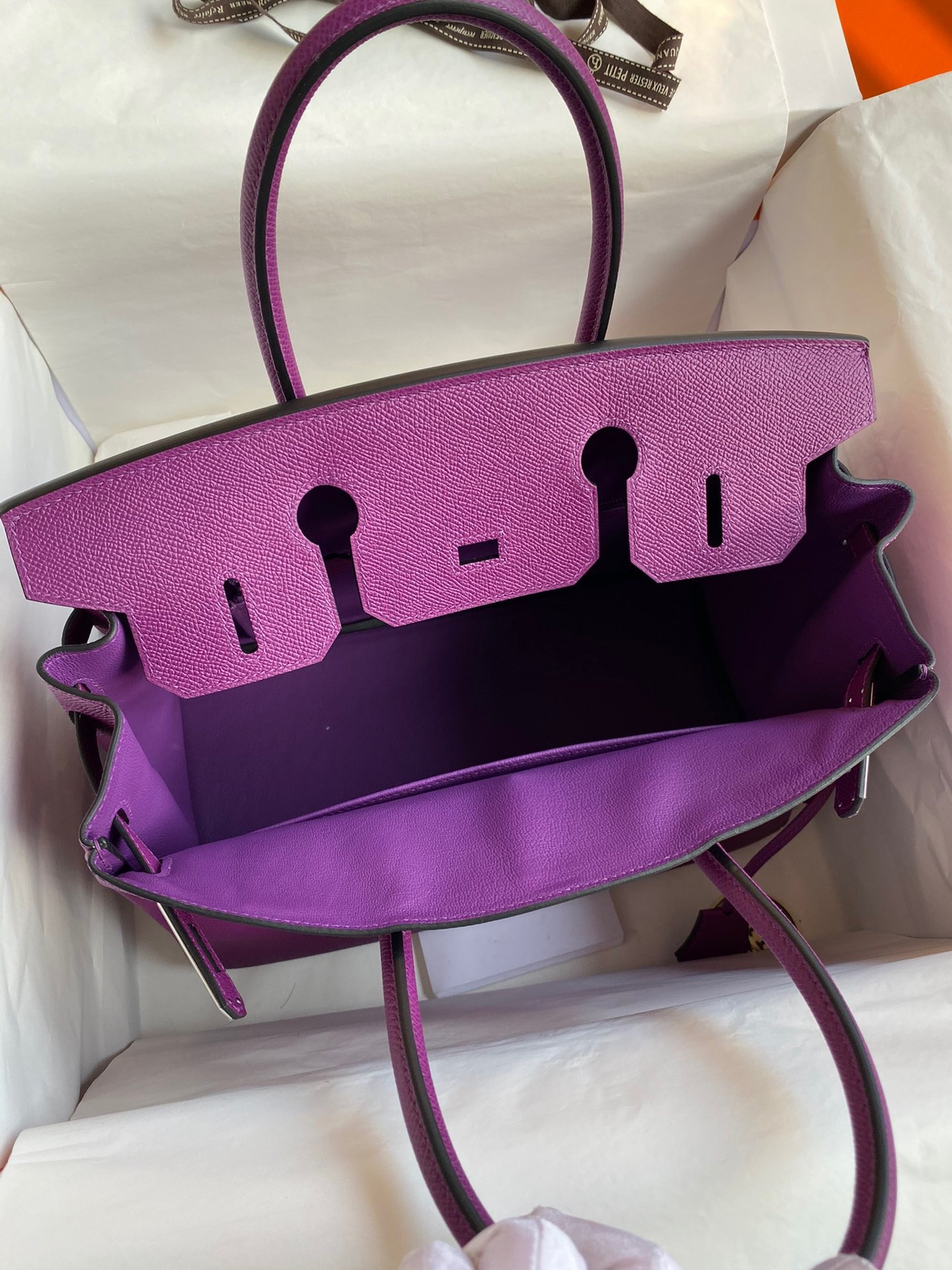 H**mes birkin 30 retourne handmade bag in anemone epsom calfskin