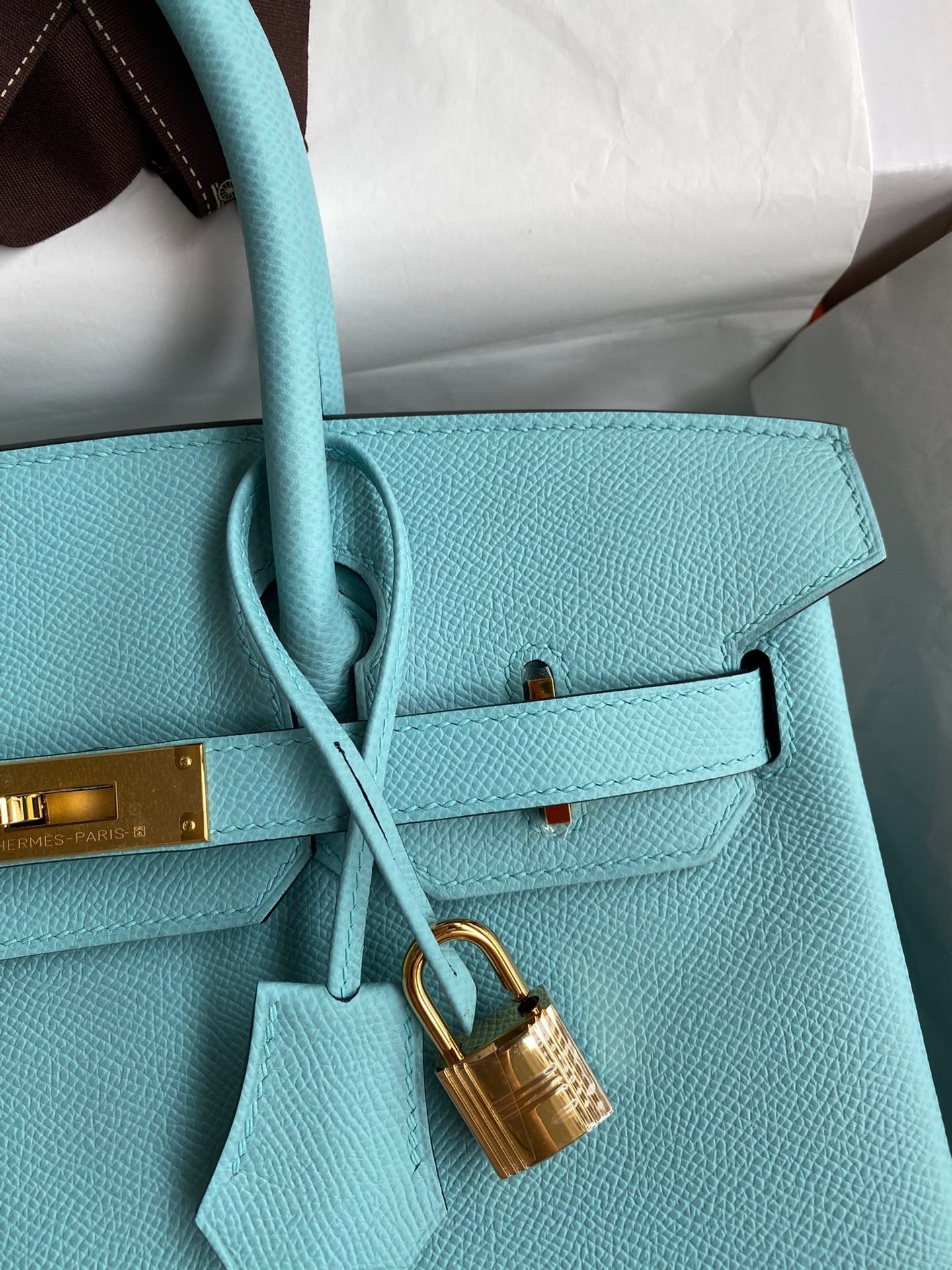 H**mes birkin 30 retourne handmade bag in blue atoll epsom calfskin