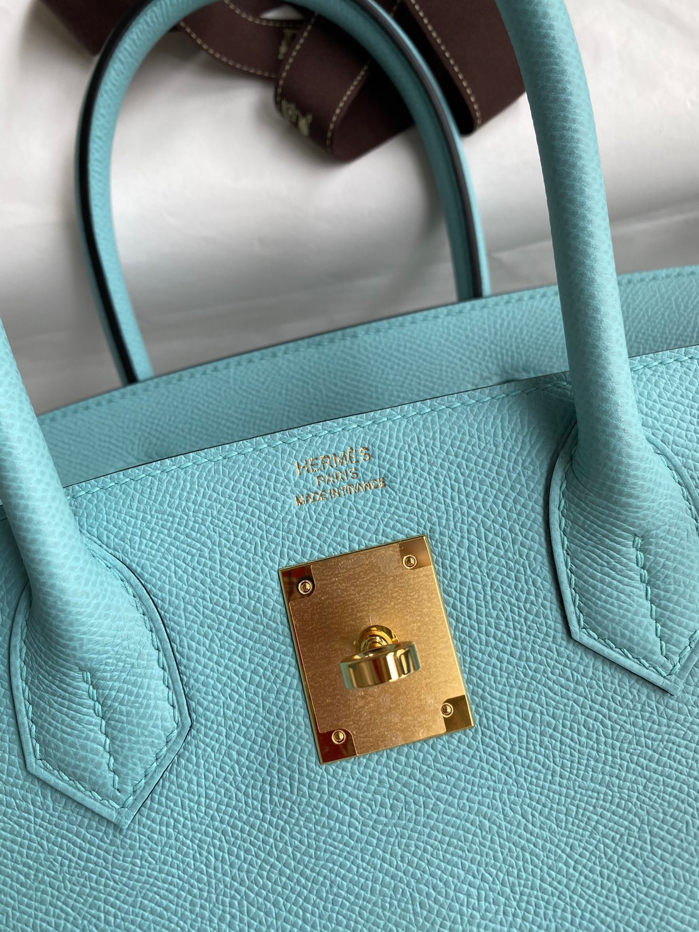 H**mes birkin 30 retourne handmade bag in blue atoll epsom calfskin