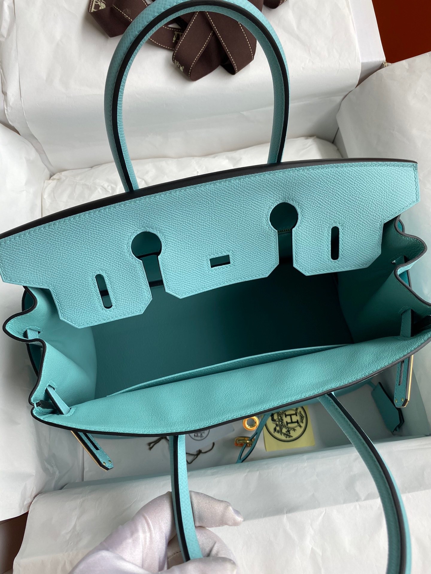 H**mes birkin 30 retourne handmade bag in blue atoll epsom calfskin