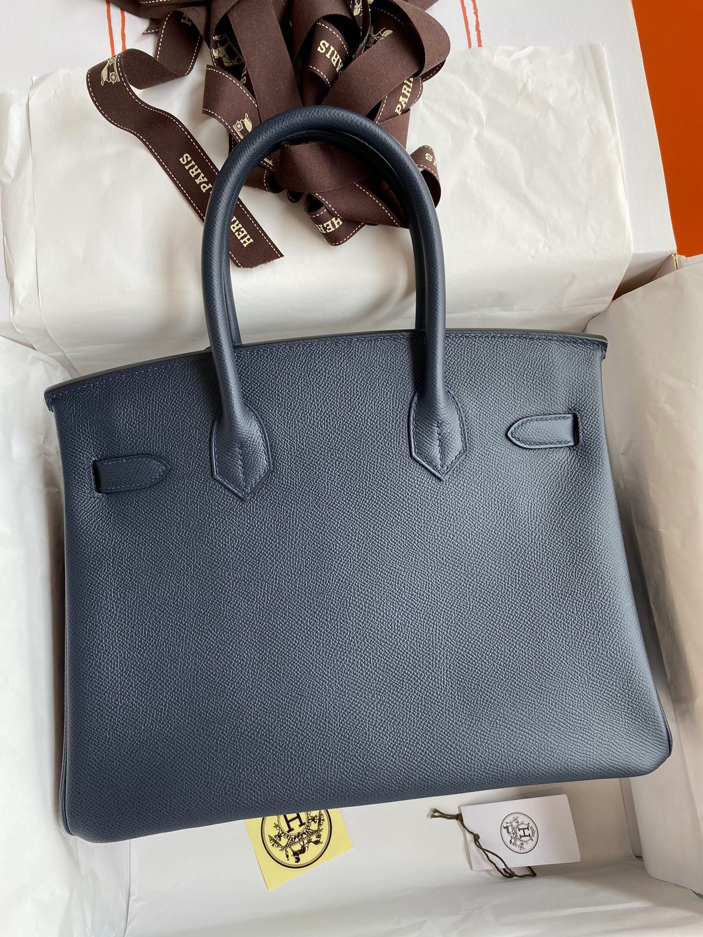 H**mes birkin 30 retourne handmade bag in blue nuit epsom calfskin